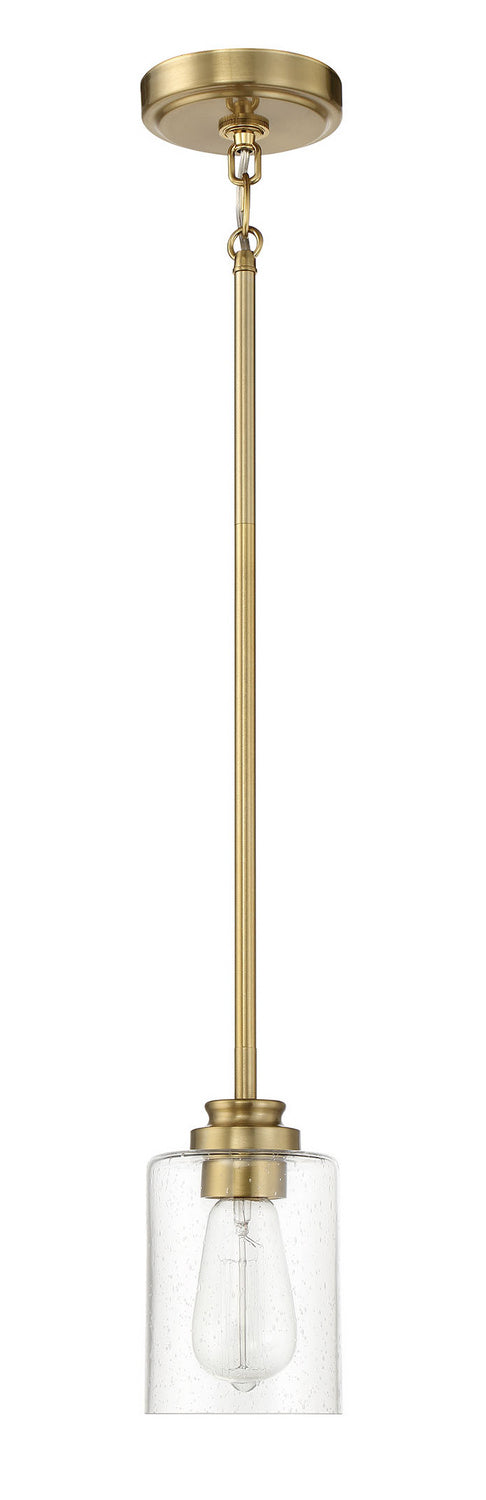 Bolden One Light Mini Pendant Light Fixture in Satin Brass - Perfect for Kitchen Island, Dining Room, or Entryway Lighting