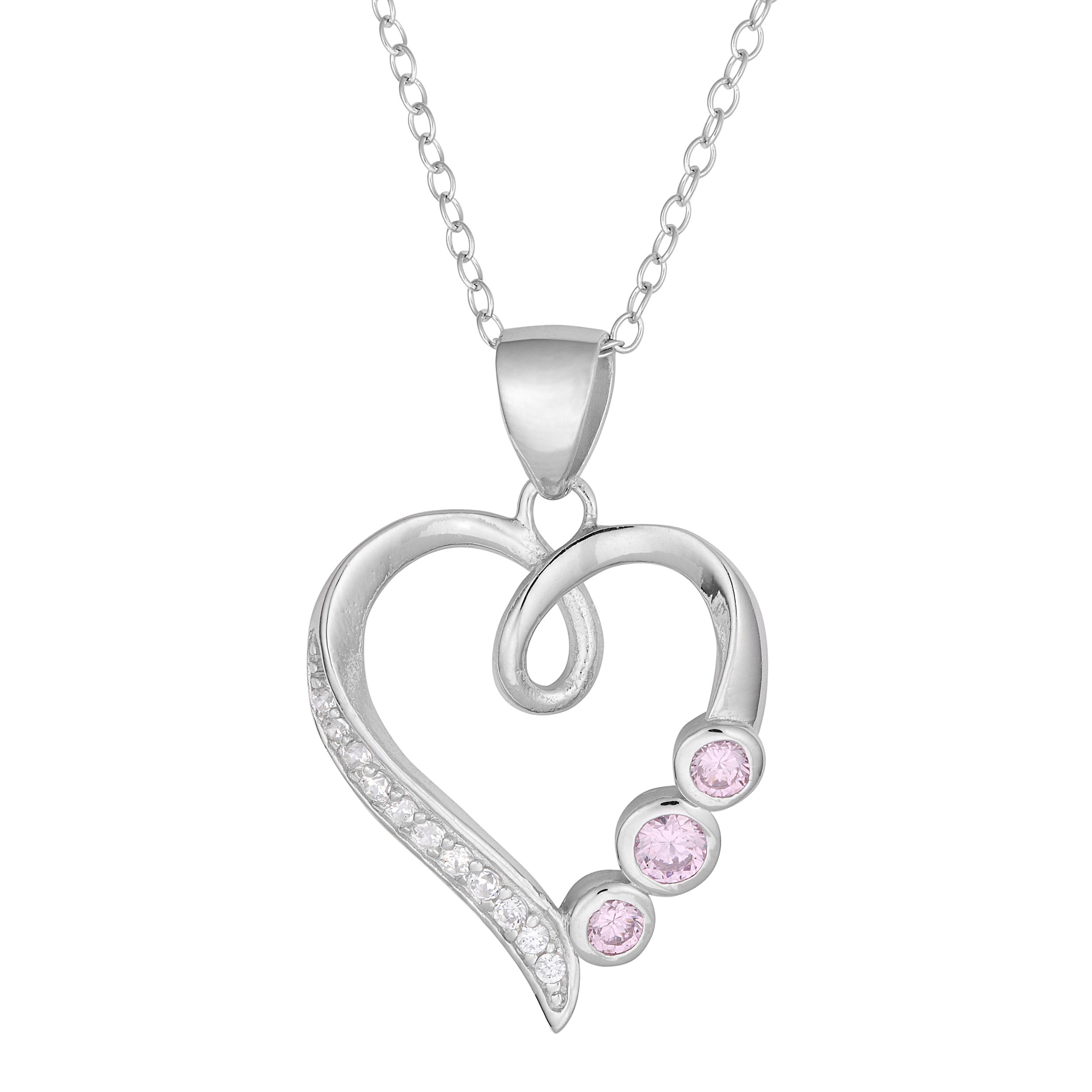 Kooljewelry Sterling Silver Cubic Zirconia 3-Stone Heart Pendant Necklace - 18