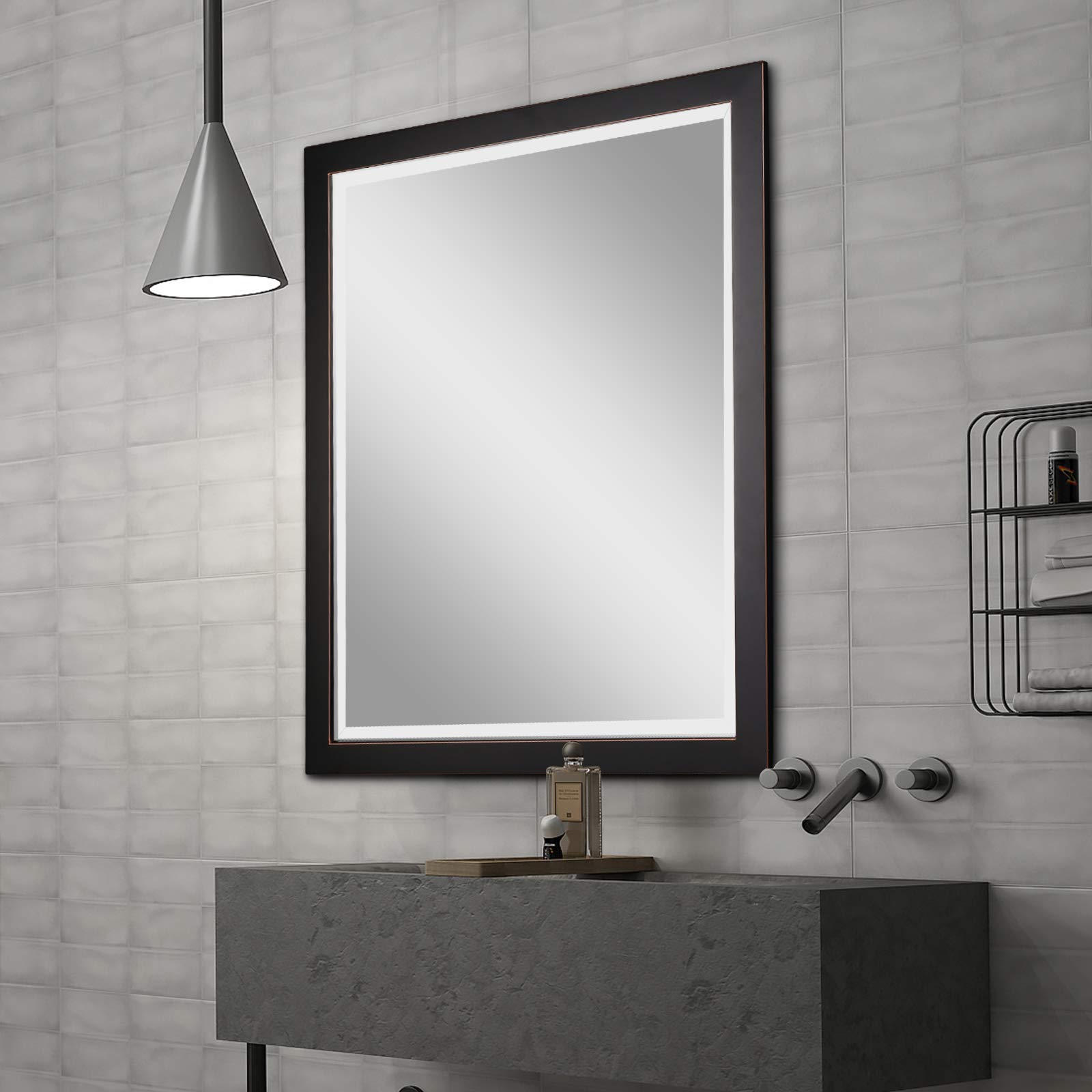 Oil Rubbed Bronze Rectangle Mirror with Black Metal Frame & Red Gold Accent - 30x24 Inches - Horizontal or Vertical Hanging - Perfect for Living Room Vanity, Bathroom & Bedroom Decor
