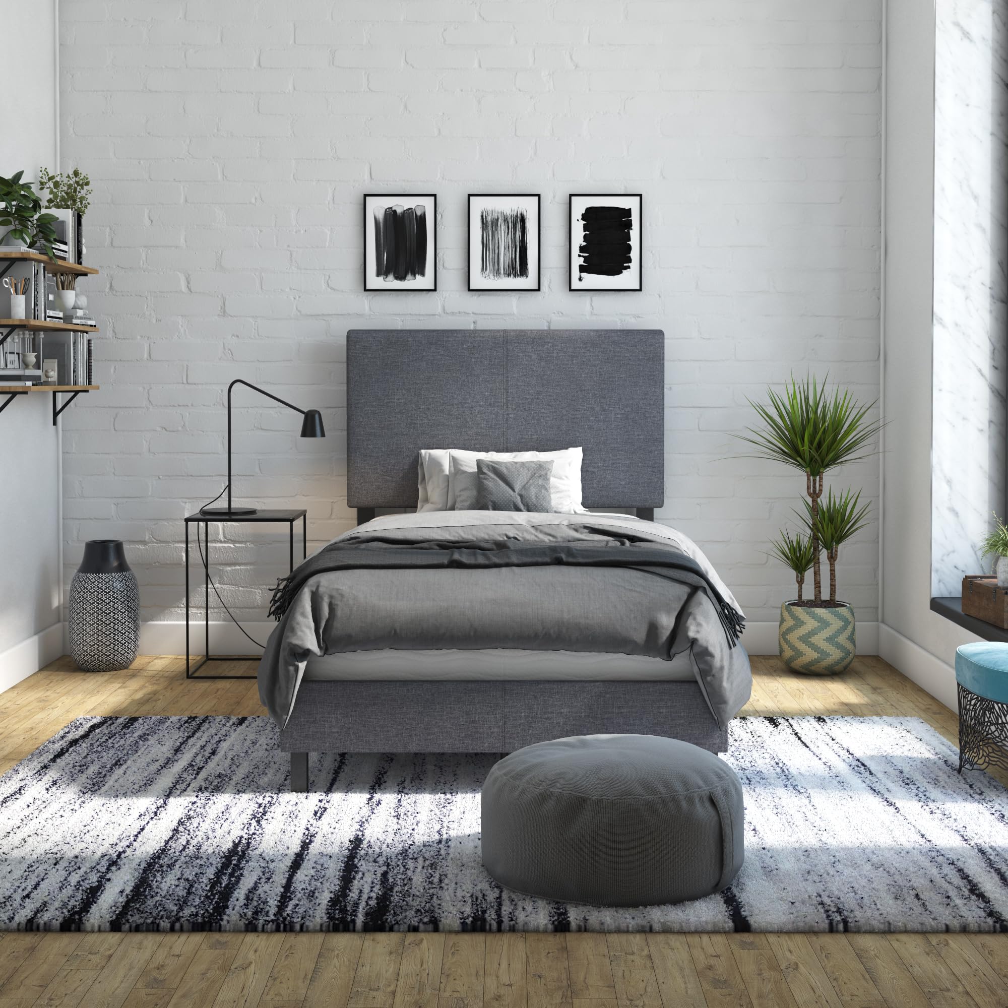 DHP Janford Upholstered Twin Size Bed Frame with Gray Linen Fabric - Modern Platform Bed for Small Spaces, Guest Rooms & Dormitories