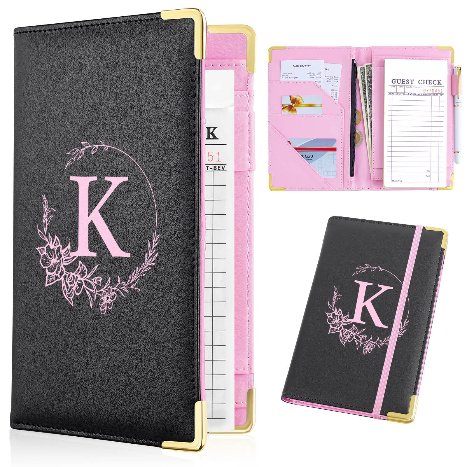 Professional Alphabet Server Book for Waitresses - PU Leather Waiter Book with Zipper Pocket, Cute Serving Notebook Fits Server Apron - Perfect Waitress Accessories for Restaurant, Cafe & Bar Service
