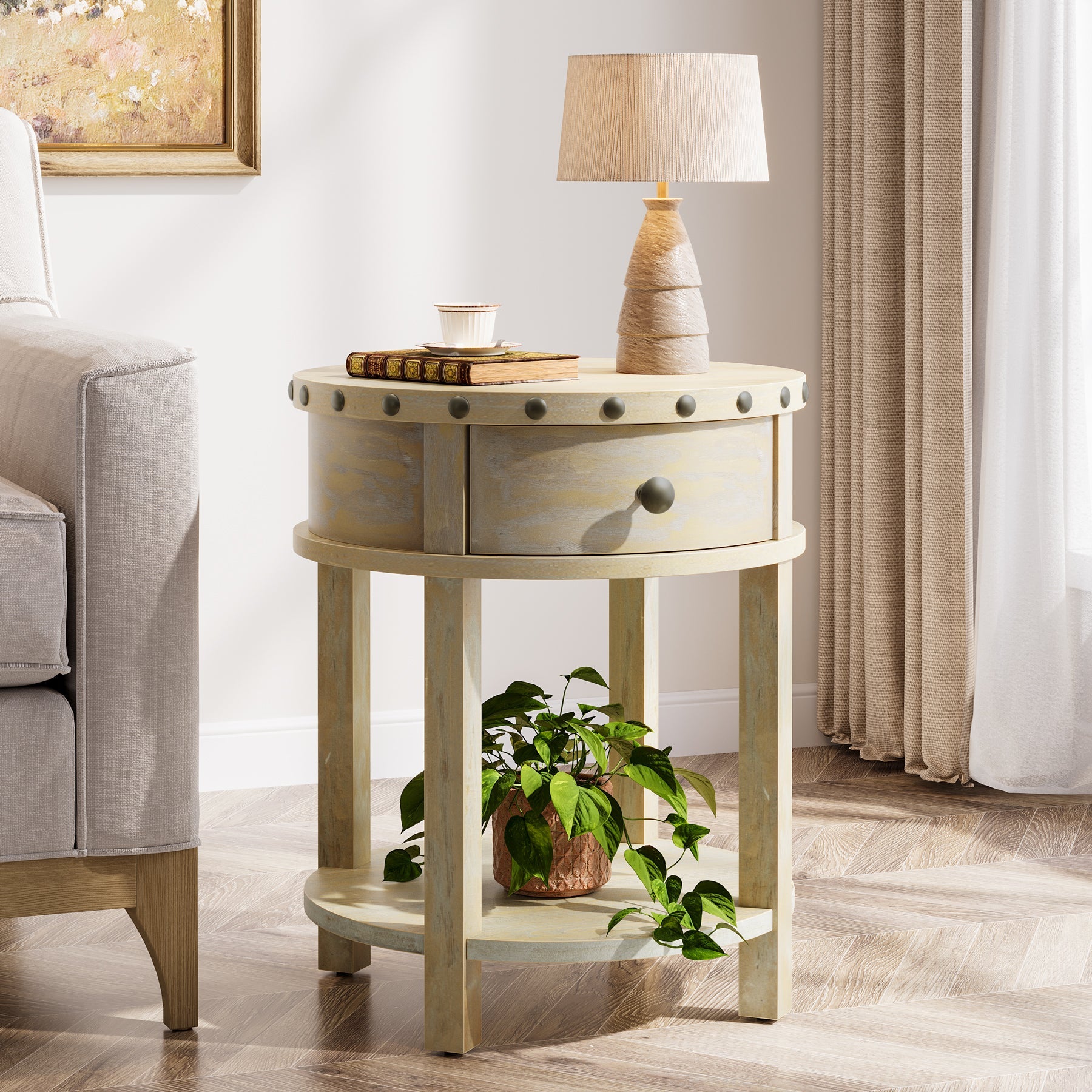 19.6 Inch Small End Table with Drawer & Bottom Shelf - Nightstand, Living Room Accent Table, Bedside Table for Bedroom Decor