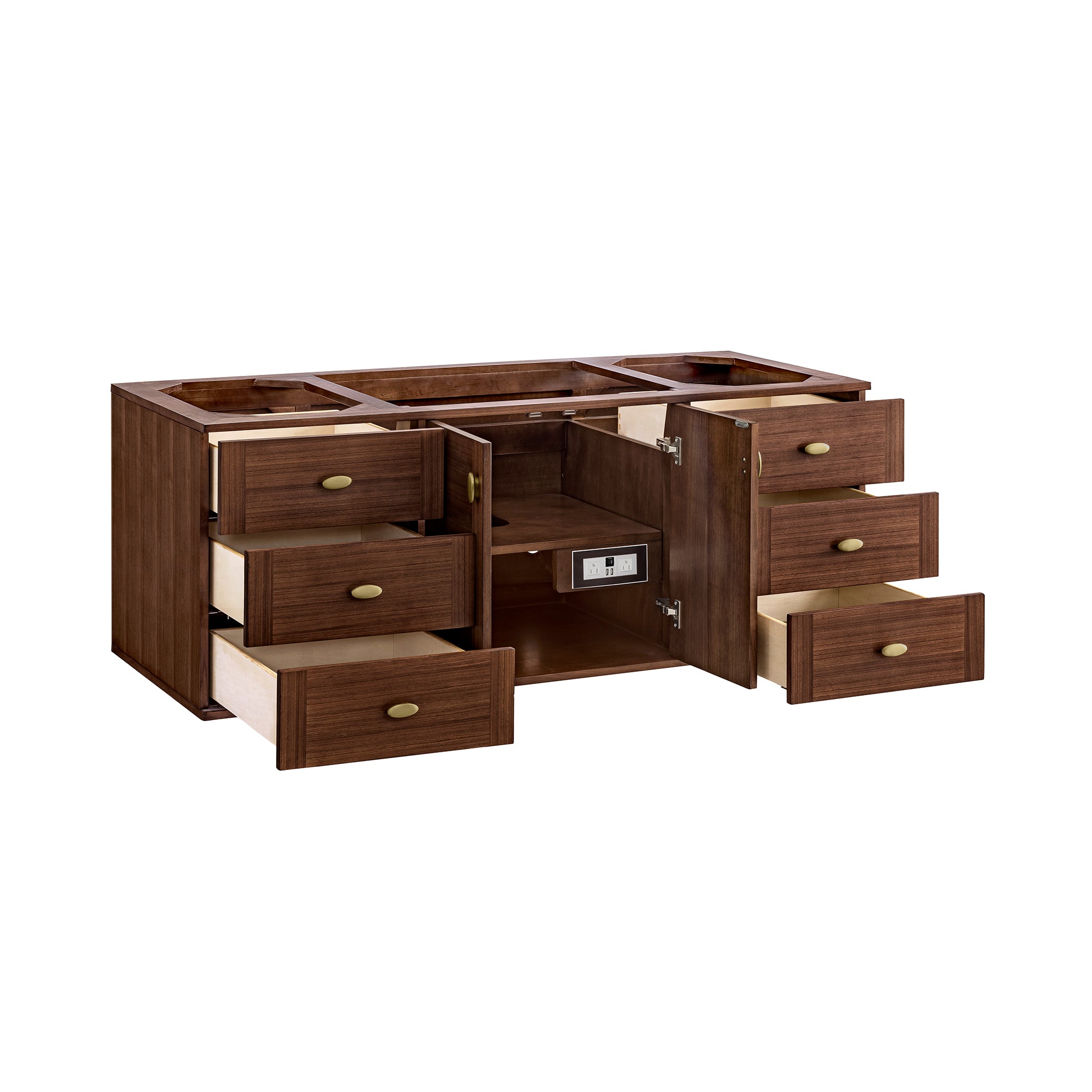 Amberly 60 Inch Single Bathroom Vanity - Mid Century Modern Walnut Finish for Small Space & Powder Room Decor