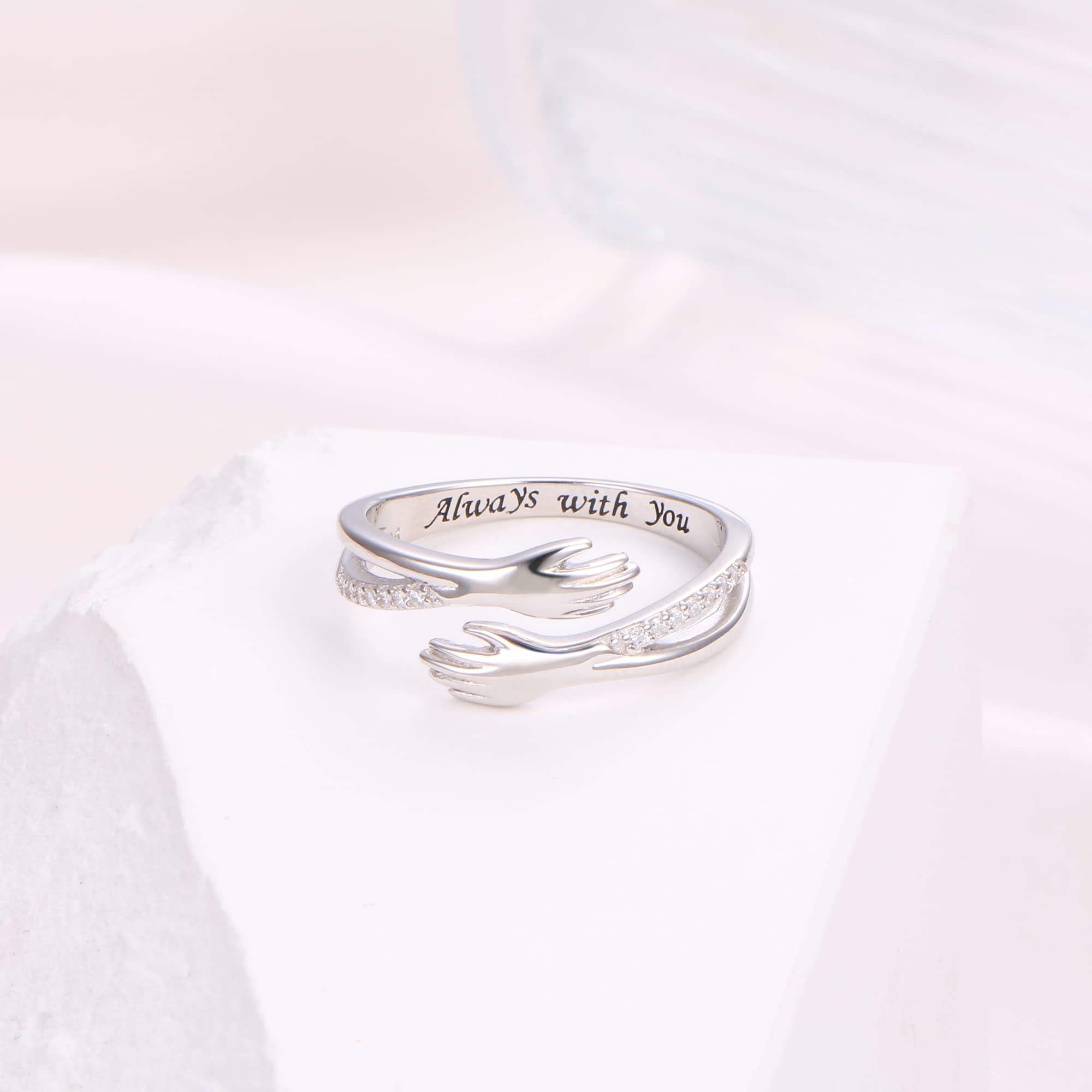 Sterling Silver Hug Ring for Women - S925 Open Promise Ring, Gift for Girlfriend, Mother, Valentine's Day, Birthday - Perfect for Anniversaries, Weddings & Special Occasions