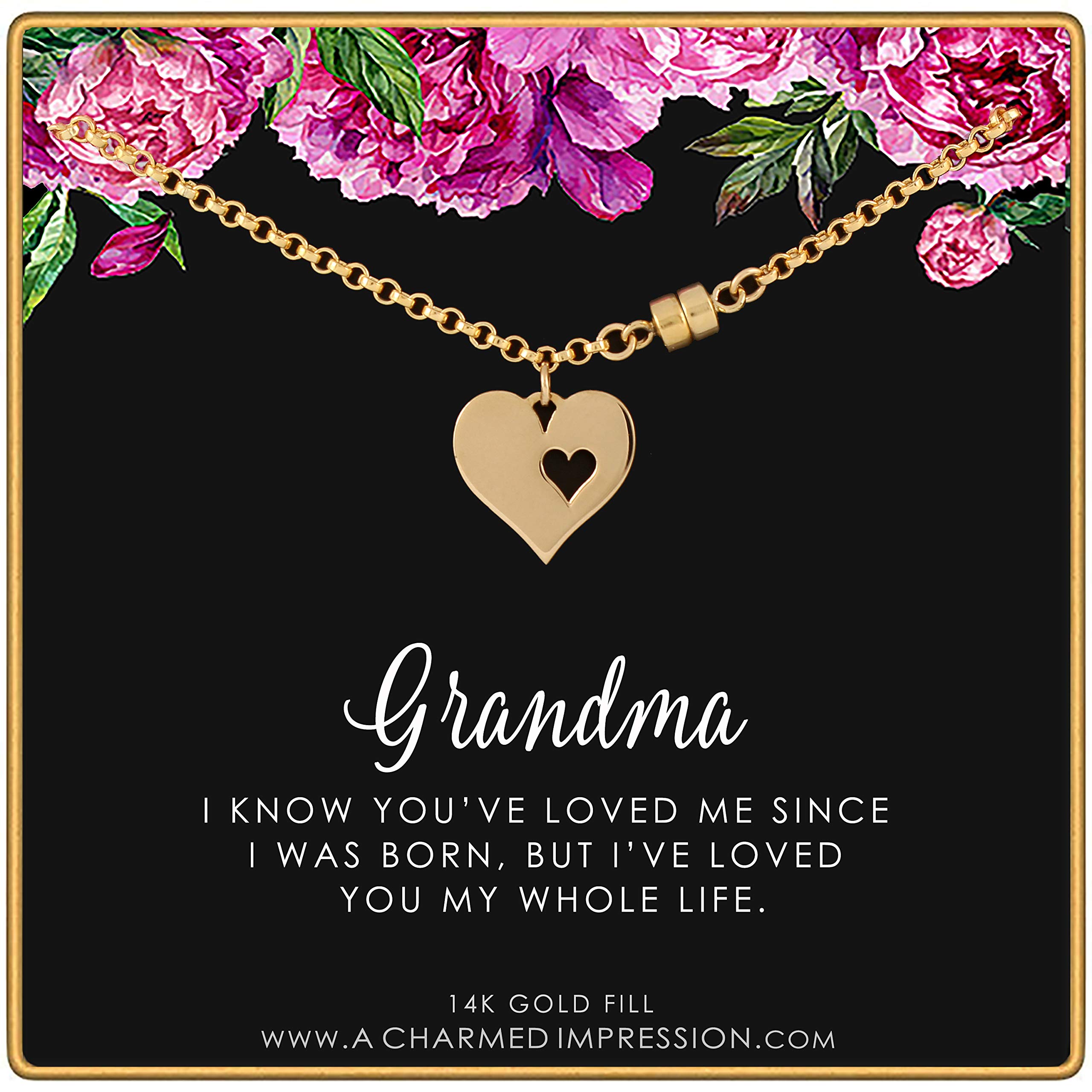 14K Gold Filled Heart Charm Bracelet for Grandma - Two Connected Hearts Jewelry Gift for Women - Magnetic Clasp Grandmother Bracelet - Perfect for Mother's Day, Birthday & Anniversary Gifts