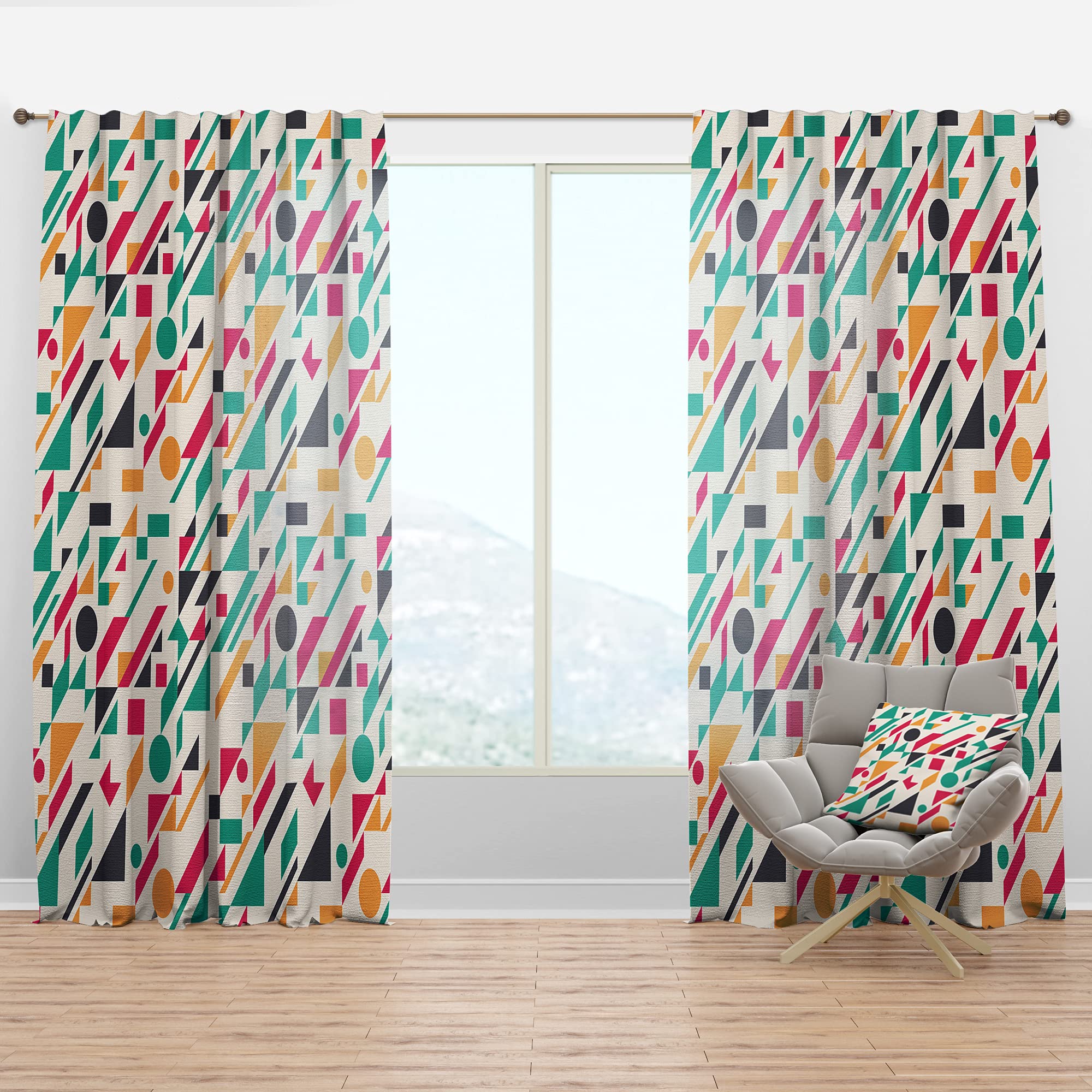 DesignQ Retro Geometric Blackout Curtains - Thermal Insulated Single Panel (52x108 inches) for Bedroom & Living Room - Noise Reducing & Energy Saving Window Drapes for Home Decor