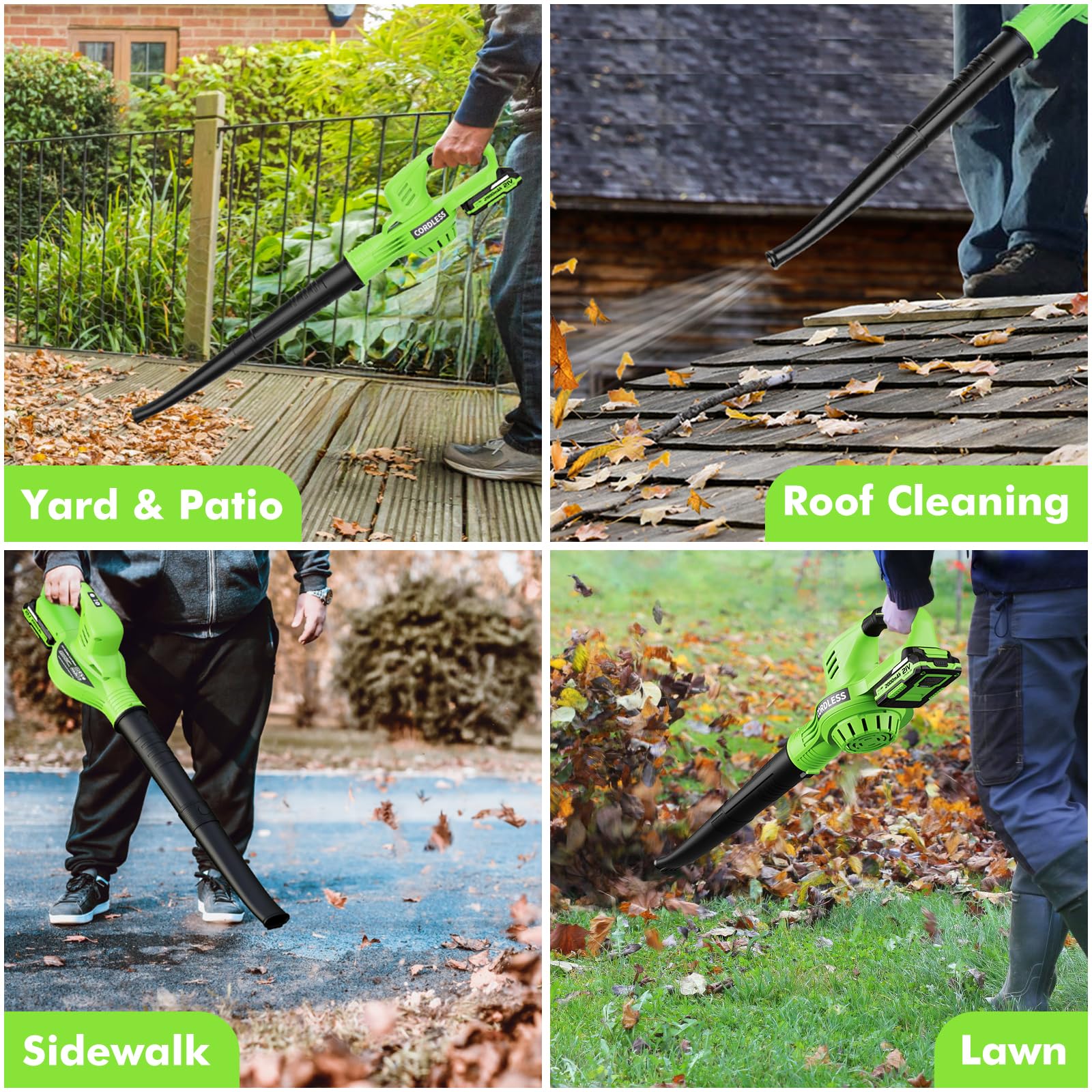 21V Cordless Leaf Blower with 2 Batteries & Charger - 2 Speed Modes, Lightweight 2.0Ah Battery - Electric Leaf Blower for Lawn Care, Patio Cleaning, Yard Debris Removal - Perfect for Fall Leaves, Driveway Cleaning and Garden Maintenance