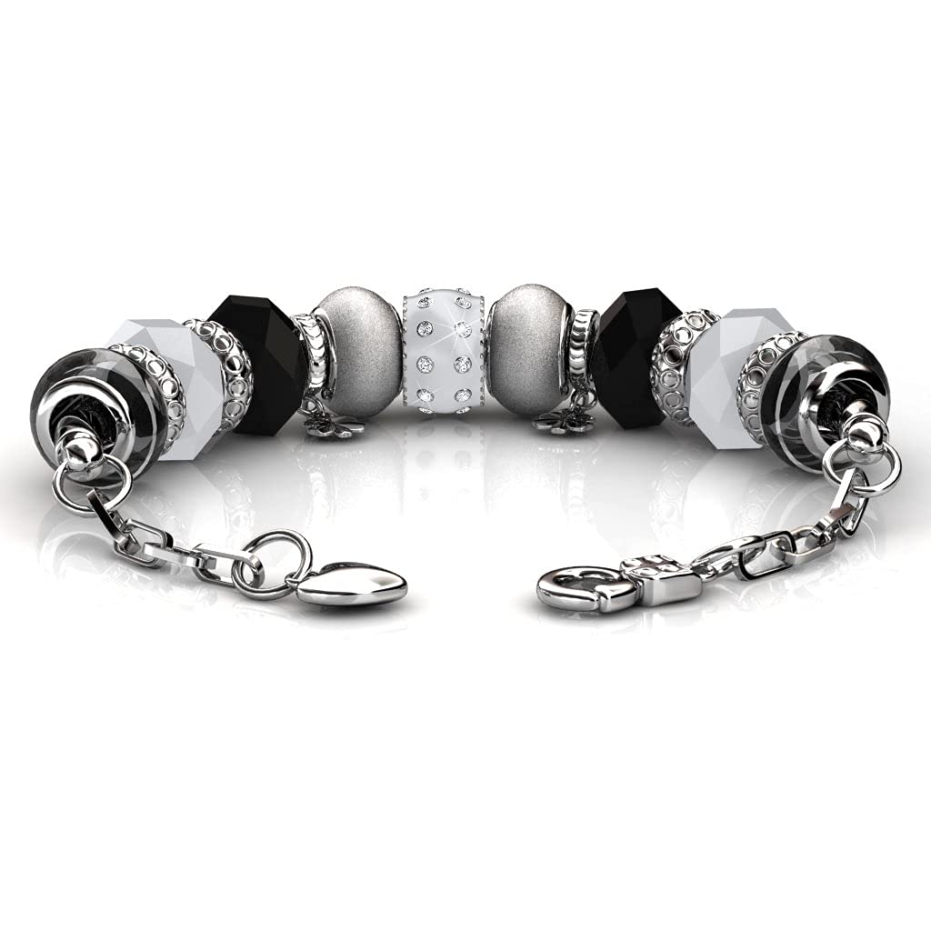 Cate & Chloe Aurora 18k White Gold Beaded Bracelet with Swarovski Crystals - Elegant Charm Bangle for Women | Perfect Gift for Friendship, Anniversary & Special Occasions | Everyday Wear & Evening Glam