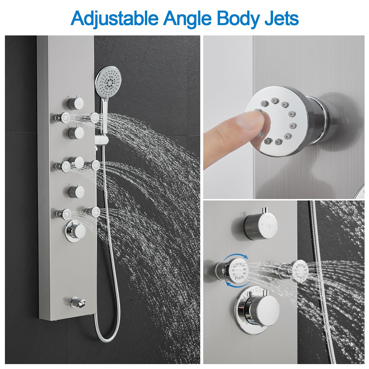 4-Function Luxury Shower Panel System with Rainfall Shower Head, Adjustable Body Jets, Handheld Spray & Tub Spout - Brushed 304 Stainless Steel Shower Tower Column for Spa-Like Bathroom Experience