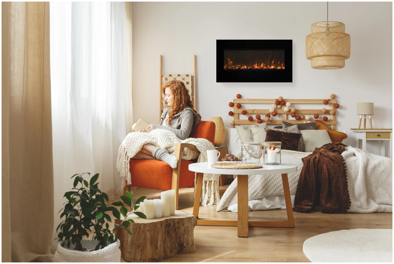 Amantii WM FM 26 3623 BG BG Wall Mounted Electric Fireplace - Modern Heating Solution for Living Room, Bedroom & Office - Energy Efficient & Stylish Home Decor
