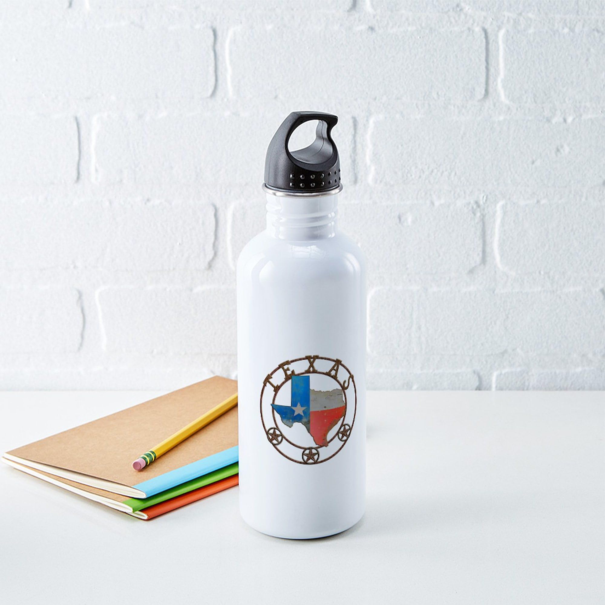 Texas Wrought Iron Barn Art Stainless Steel Water Bottle - 1.0L (34 oz) Insulated Thermos for Hiking, Camping & Outdoor Adventures - CafePress