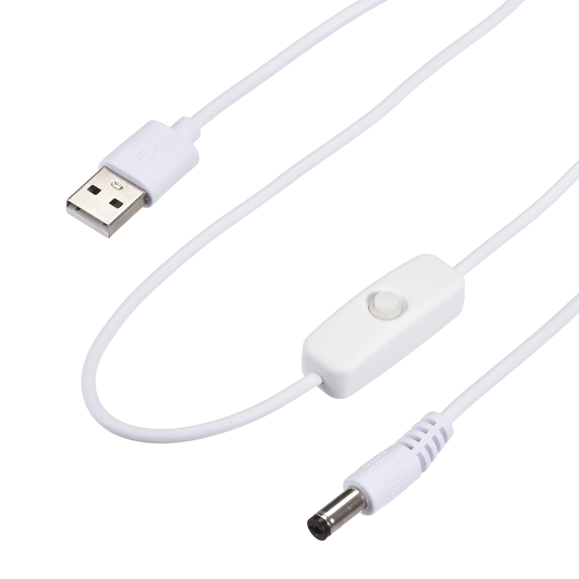 MECCANIXITY USB to 5.5x2.1mm DC Power Cable with ON/OFF Switch - 150cm White Extension Cord for LED Desk Lamps, LED Strips - Perfect for Home Office Lighting and DIY Projects