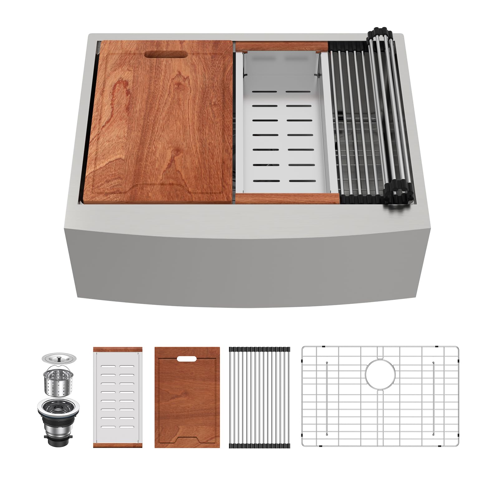 Lordear 27 Inch Stainless Steel Farmhouse Kitchen Sink - 16 Gauge Apron Front Single Bowl with Ledge Workstation | Perfect for Rustic & Modern Kitchens, Heavy-Duty Cooking & Entertaining