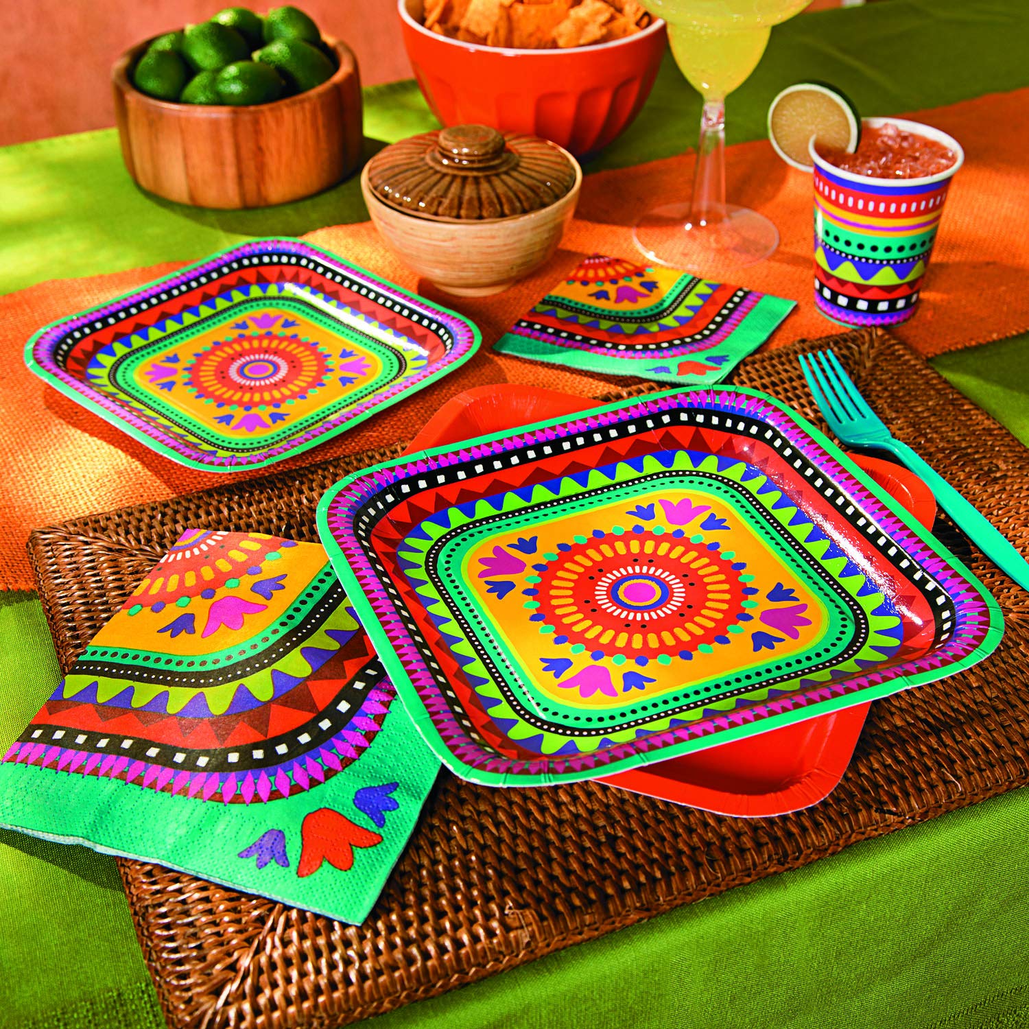 Bright Fiesta Tableware Set for 50 Guests - 392-Piece Party Supplies & Decorations Kit - Perfect for Birthday, Wedding, and Holiday Celebrations