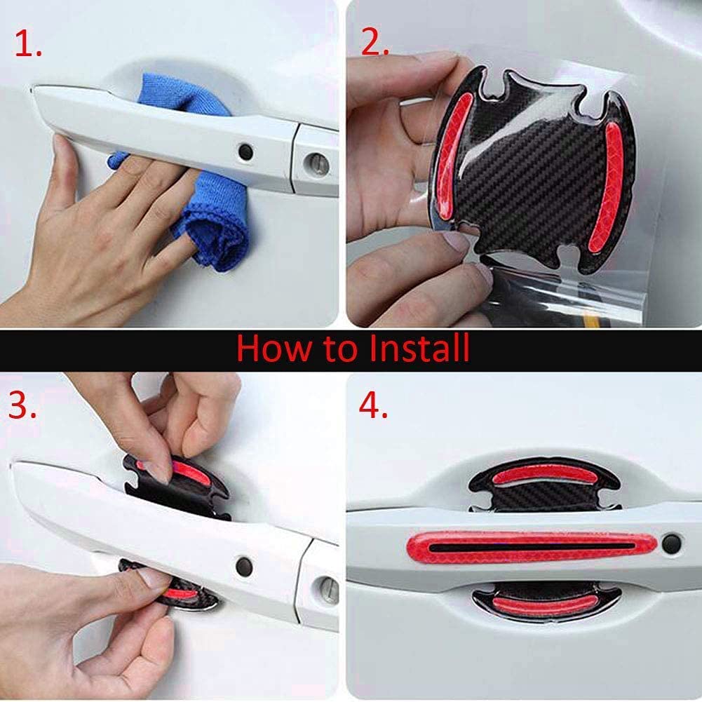 8pcs Car Door Handle Protector Stickers - Scratch Proof & Reflective for Safety