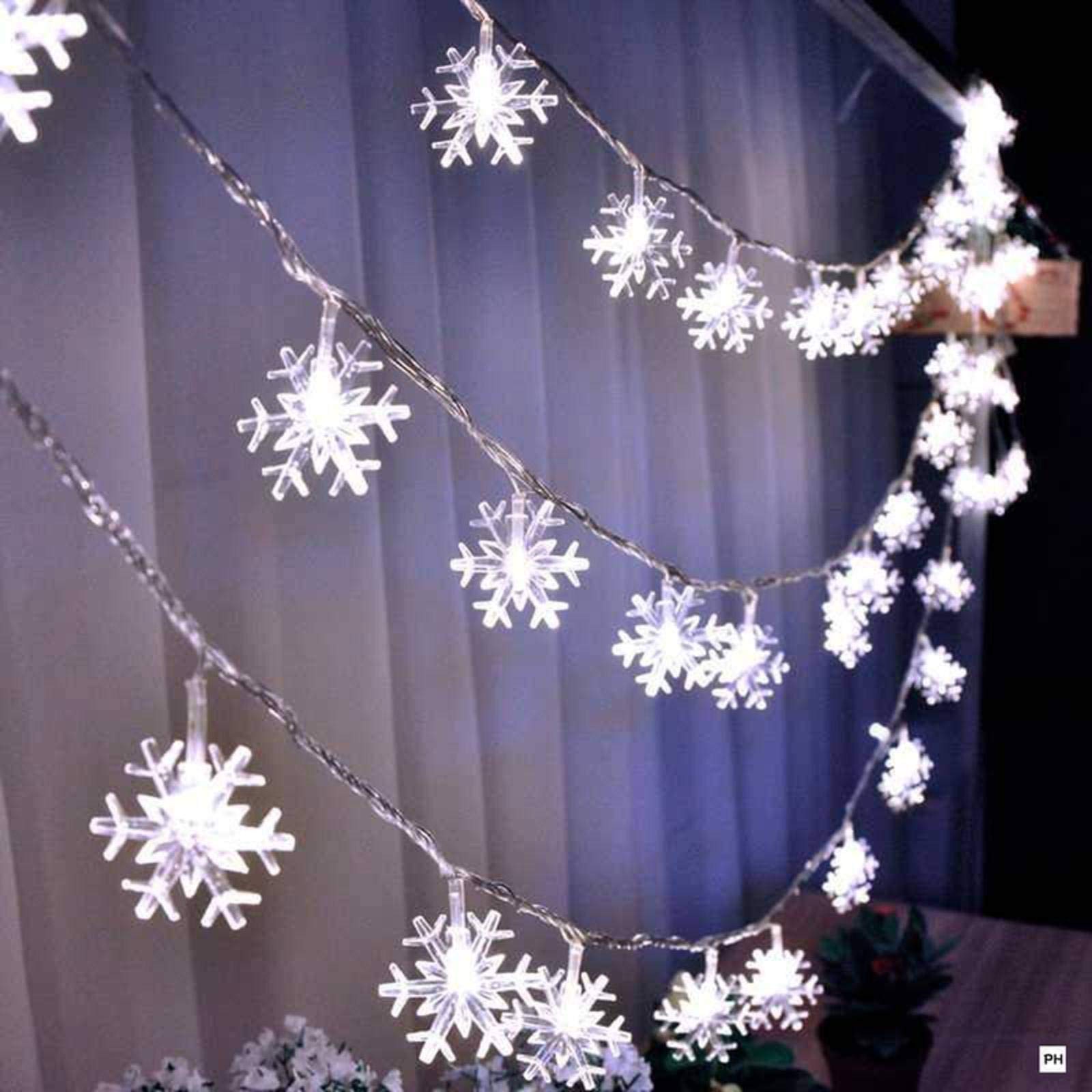 LED Snowflake String Lights - 50ft Fairy Garland for Christmas Tree, New Year, Valentine's Day Decor - Battery & Plug Operated - Indoor/Outdoor Winter Wonderland Party Decorations