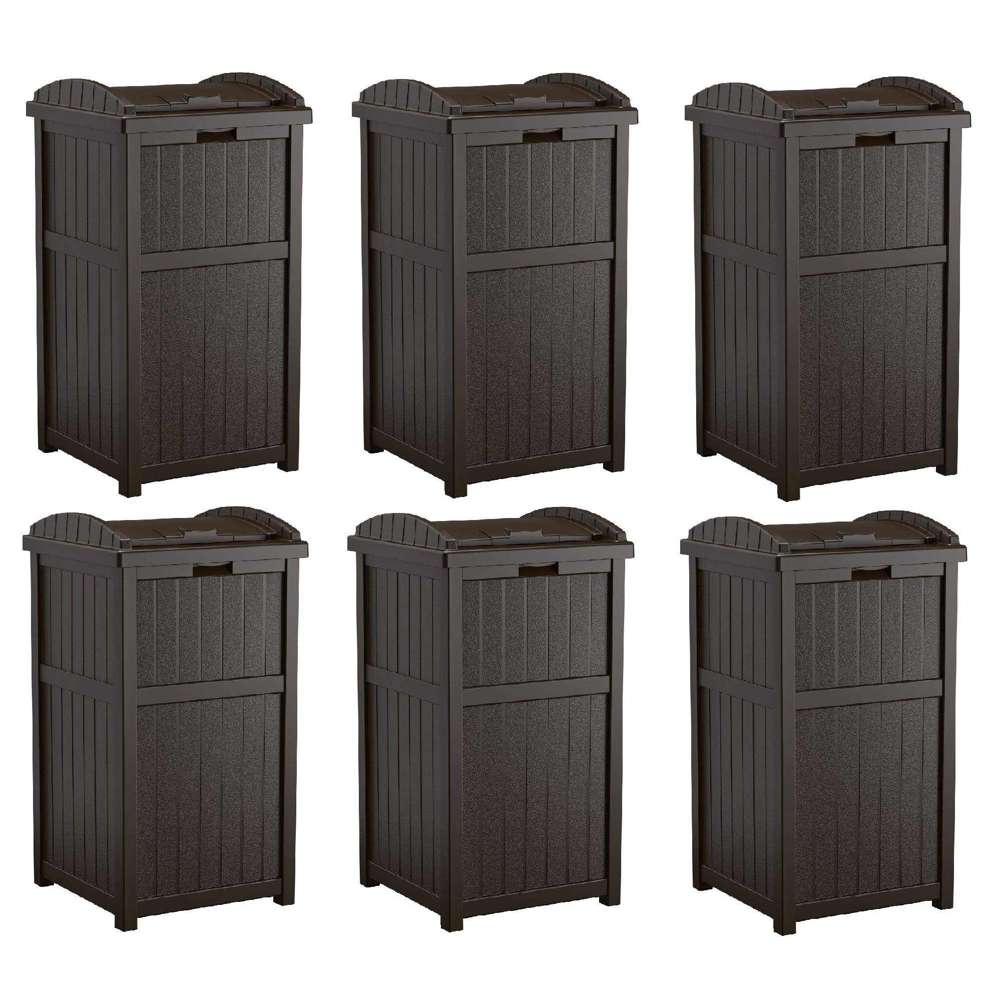 Suncast 33 Gallon Outdoor Trash Hideaway Can - 6 Pack of Durable Patio Garbage Bins for Waste Disposal | Perfect for Backyard, Deck, Poolside & Garden Use