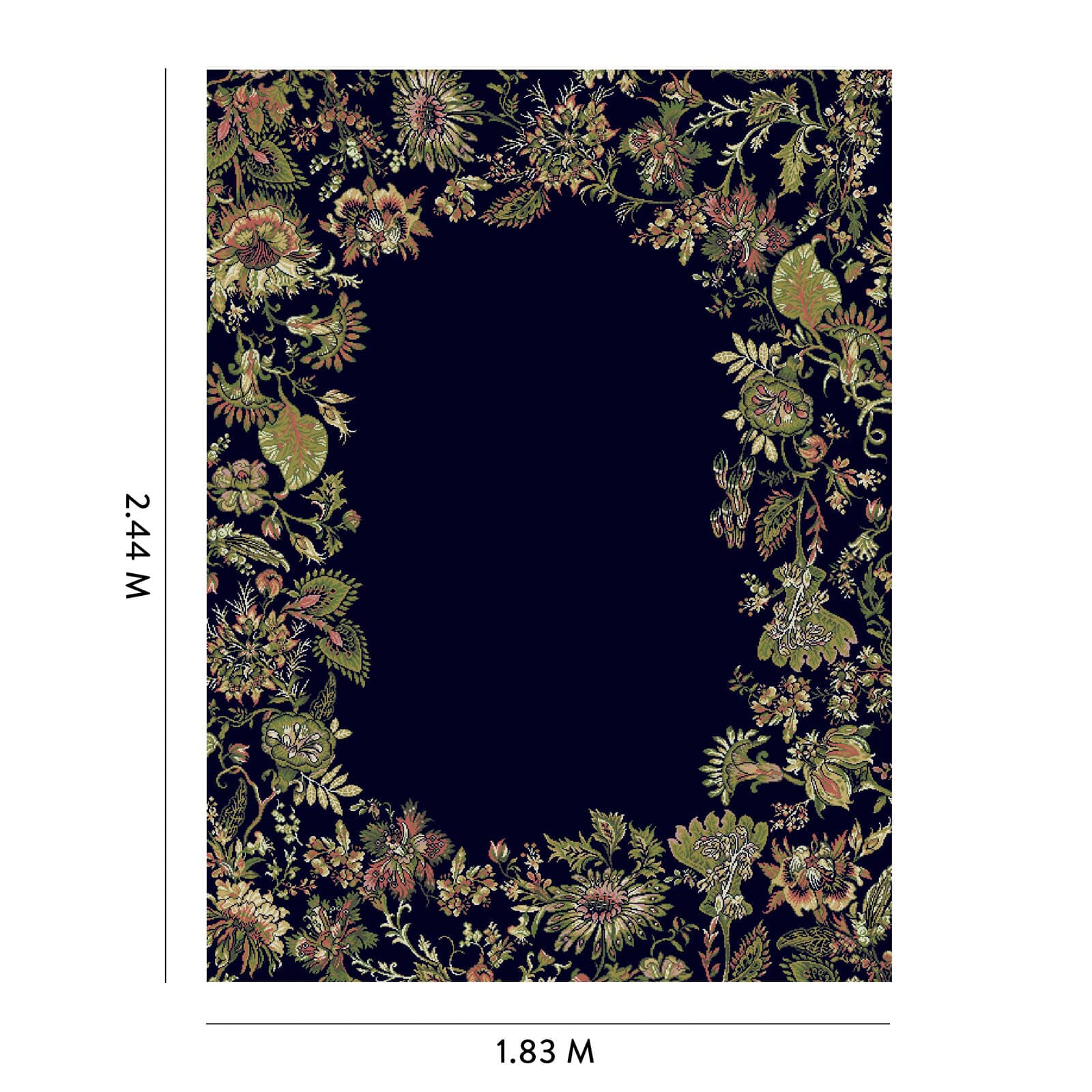 FLORA FANTASIA Black Area Rug - Modern Botanical Design for Living Room, Bedroom & Home Decor