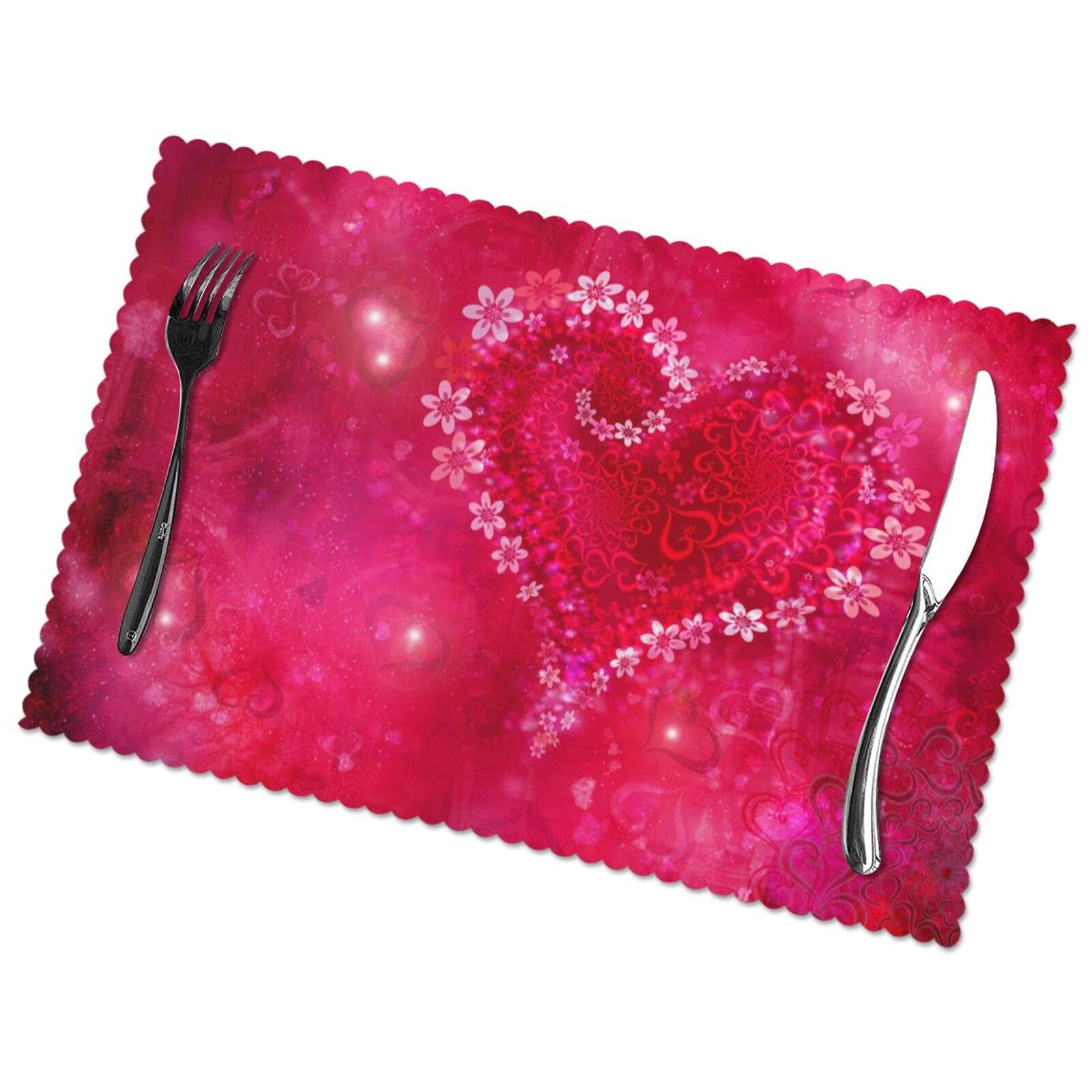 Valentine's Day Placemats Set of 6 - Romantic Wedding Table Mats, Non-Slip Washable 12