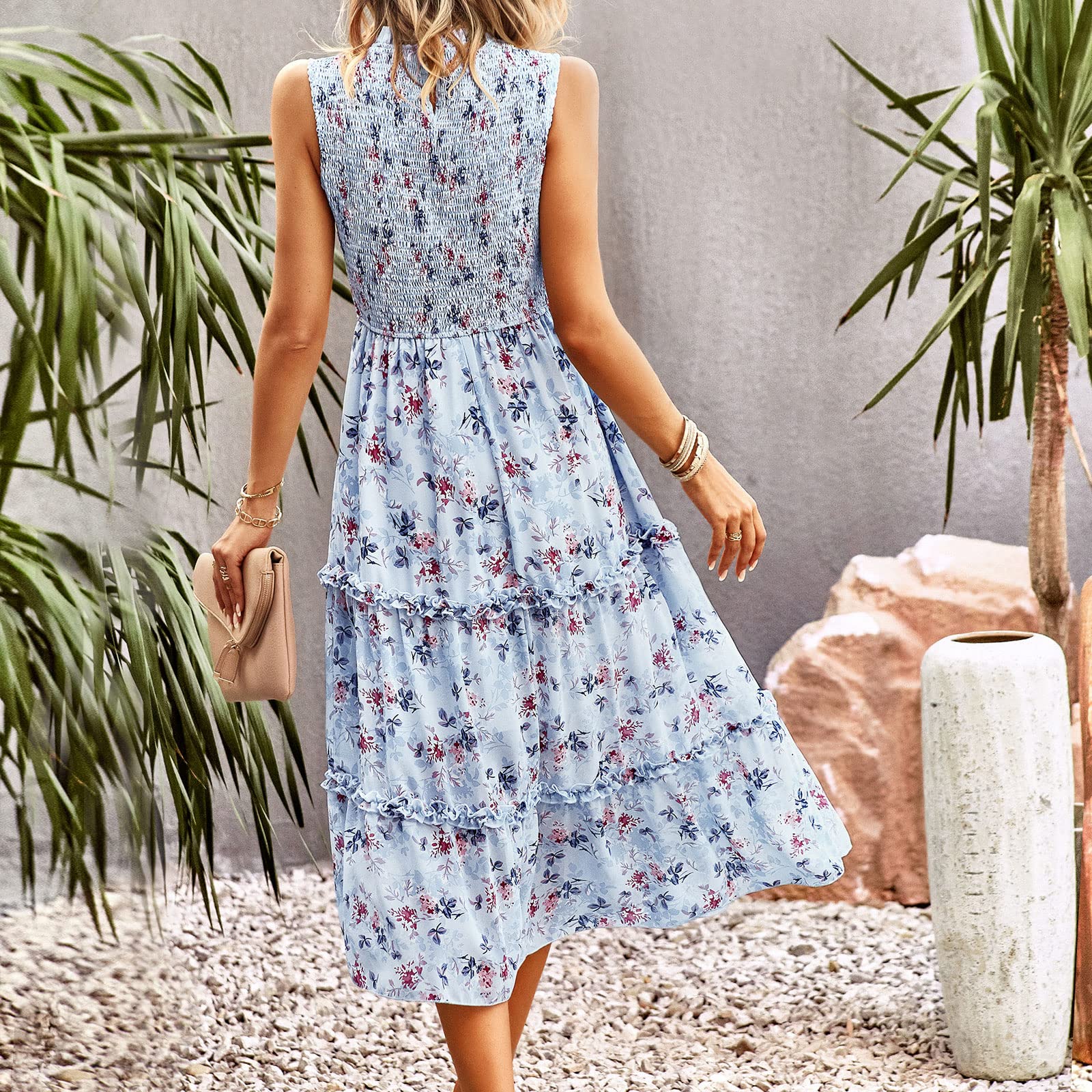 YNIQUE Women's Summer Boho Floral Print Dress - Sleeveless Ruffle High Waist Midi Beach Dress 2023 | Casual Chic for Vacations, Parties & Outdoor Events