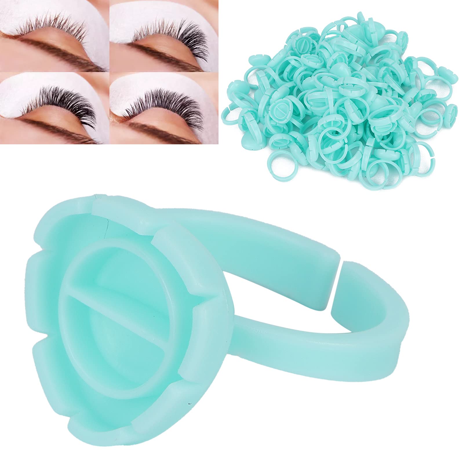 100pcs Disposable Eyelash Extension Glue Ring Holder Cups - Portable Lash Glue Trays for Professional & DIY Lash Artists - Perfect for Salon, Home Use & Travel (Light Blue)