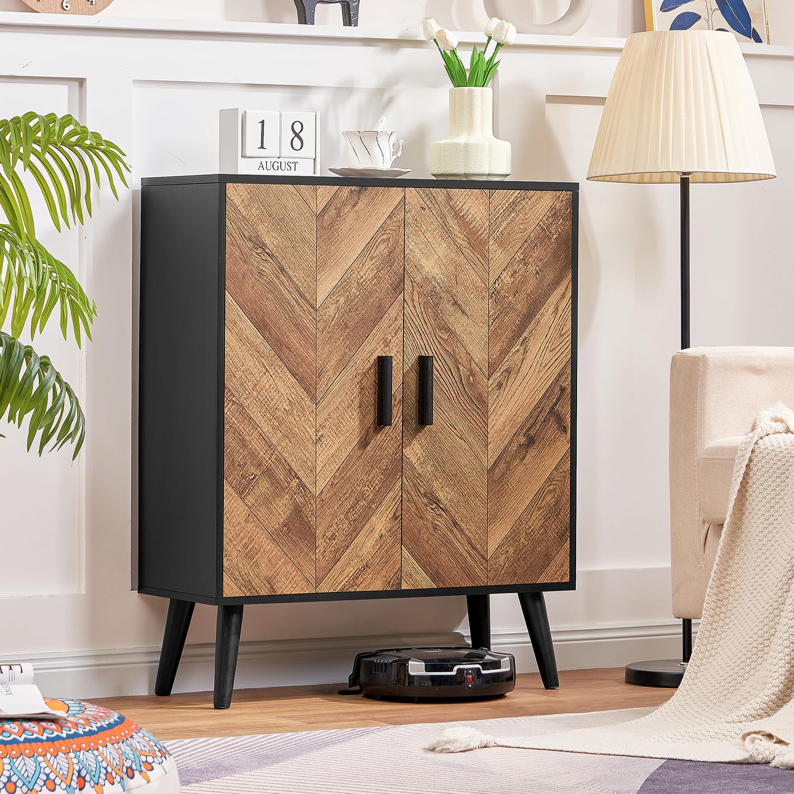 Iwell Storage Cabinet with Adjustable Shelf & Doors - Entryway, Living Room & Dining Room Accent Cabinet - Black - Perfect for Organizing Shoes, Books & Home Decor