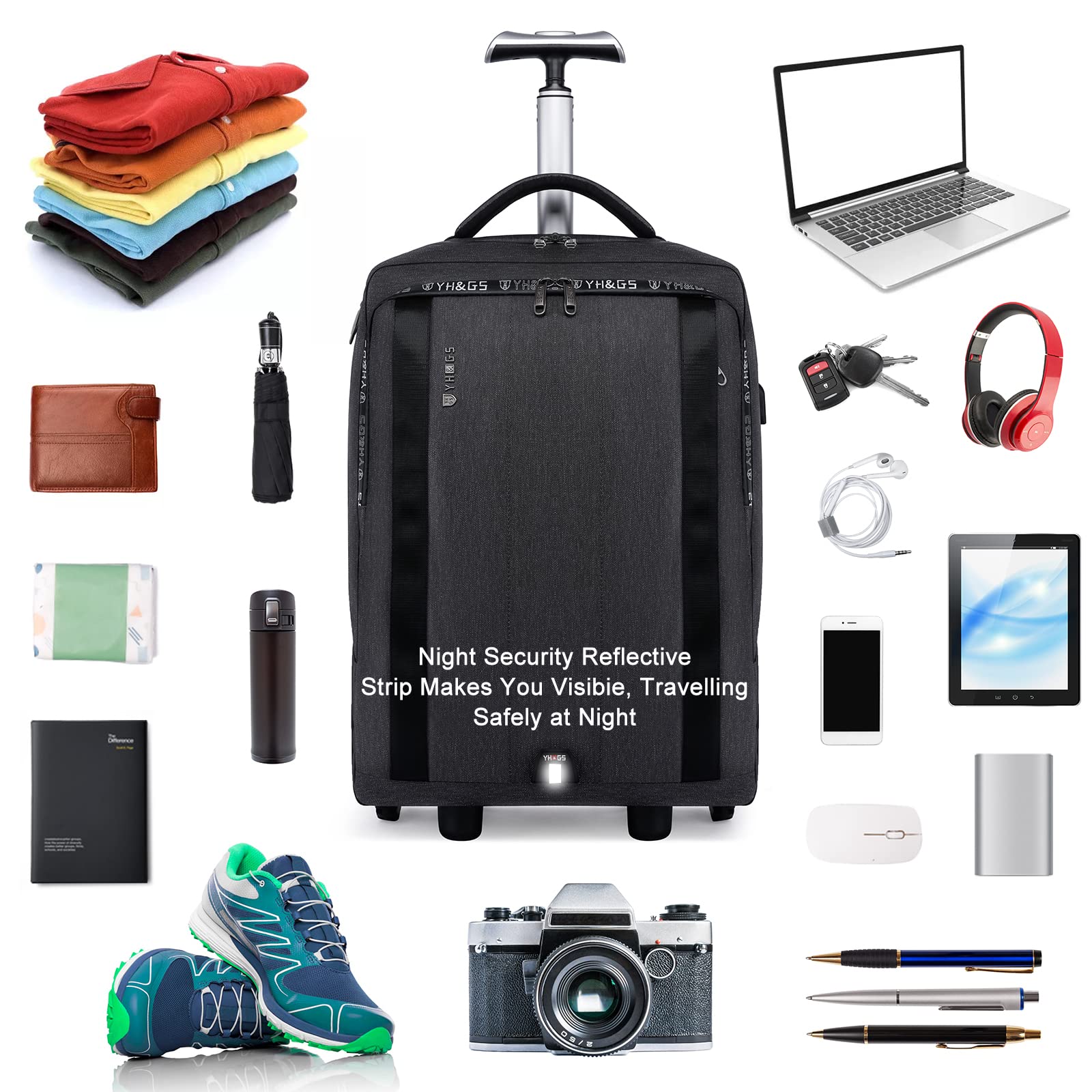 Rolling Backpack with Wheels - Travel & Work Laptop Backpack for Women & Men - 17.3 Inch Carry-On Luggage - Black | Perfect for Business Trips, Commuting & Air Travel