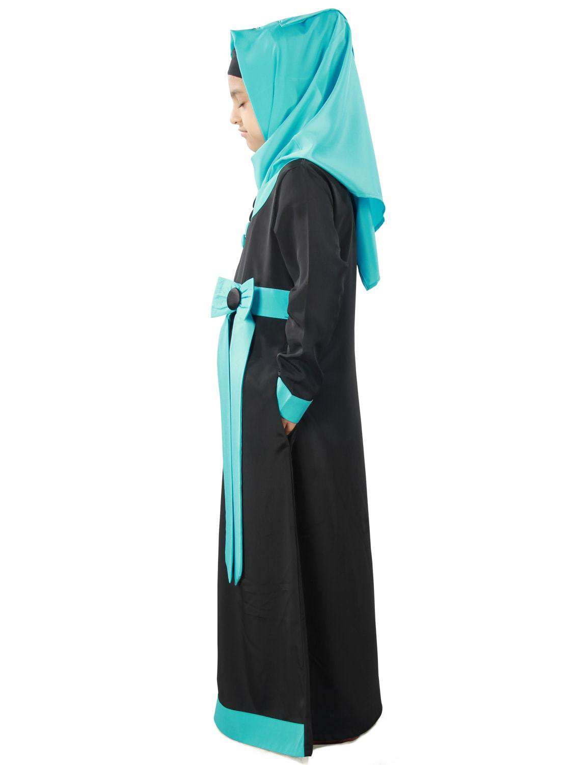Asifa Black Crepe Kids Abaya Dress - Islamic Modest Prayer Dress for Girls - Perfect for Eid, Mosque & Special Occasions