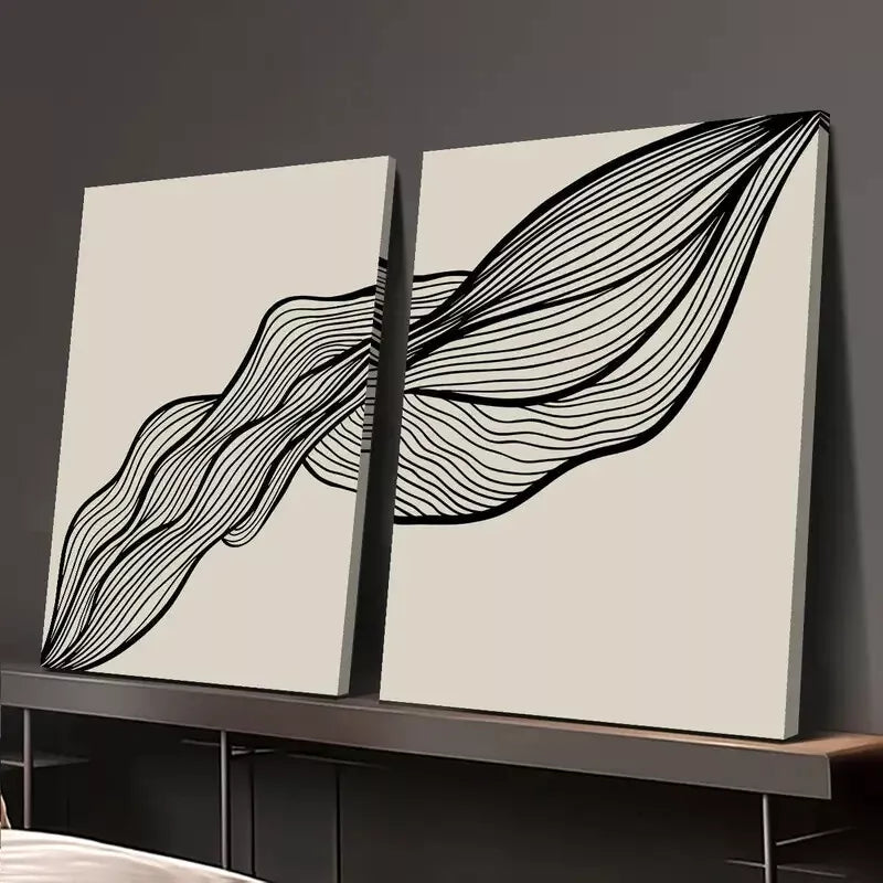 2-Piece Wavy Black Line Art Canvas Framed Wall Decor - 50x75cm High Quality Print - 100% Australian Made - Ready to Hang - Perfect for Living Room, Bedroom & Office Decor