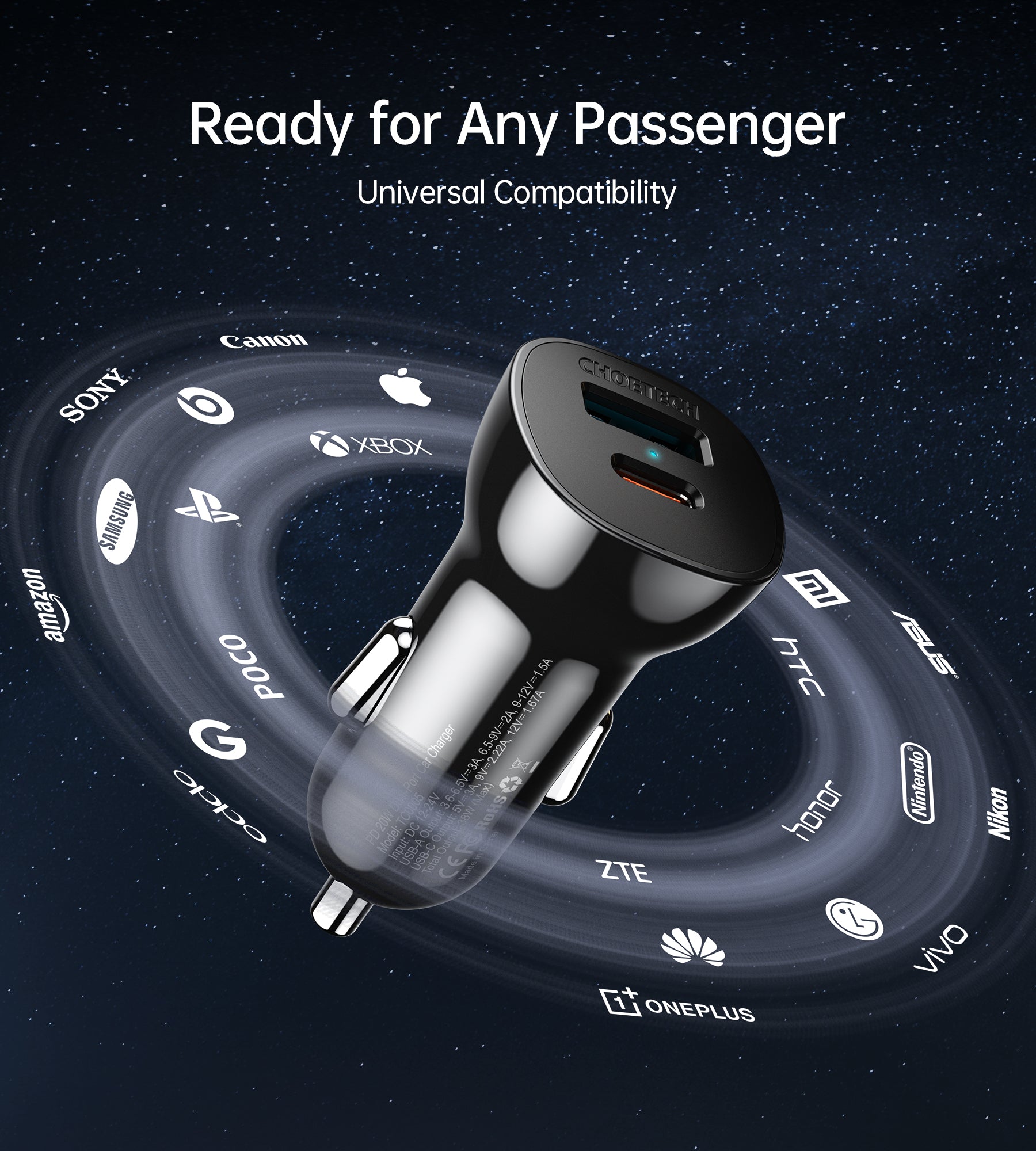 Choetech Dual QC 3.0 & PD 20W 38W Fast Car Charger Adapter - Quick Charge for iPhone, Samsung, Android - Perfect for Road Trips & Commuting
