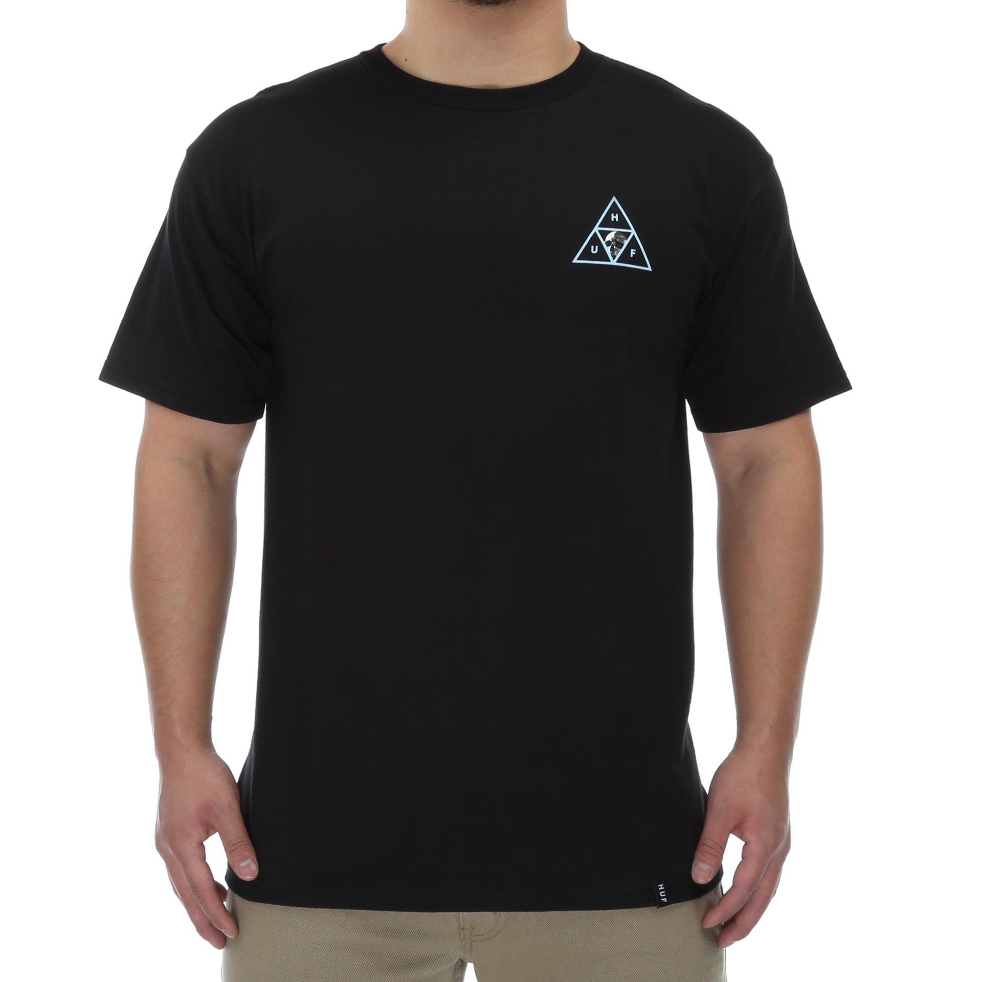 Huf Rosa Calvaria Triple Triangle Graphic T-Shirt - Black Cotton Streetwear Tee for Men | Casual Wear, Skate Style & Urban Fashion