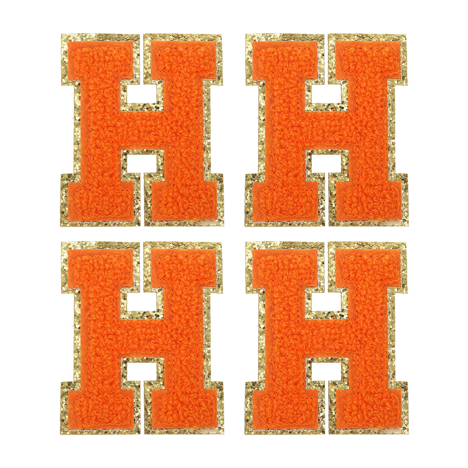 4Pcs Chenille Letter Patches Iron-On H Alphabet Embroidered Patches for Clothing, Shoes, Hats & Backpacks - Orange Decorative Repair Patches - Perfect for DIY Crafts, Customizing Jackets & Personalizing Gifts