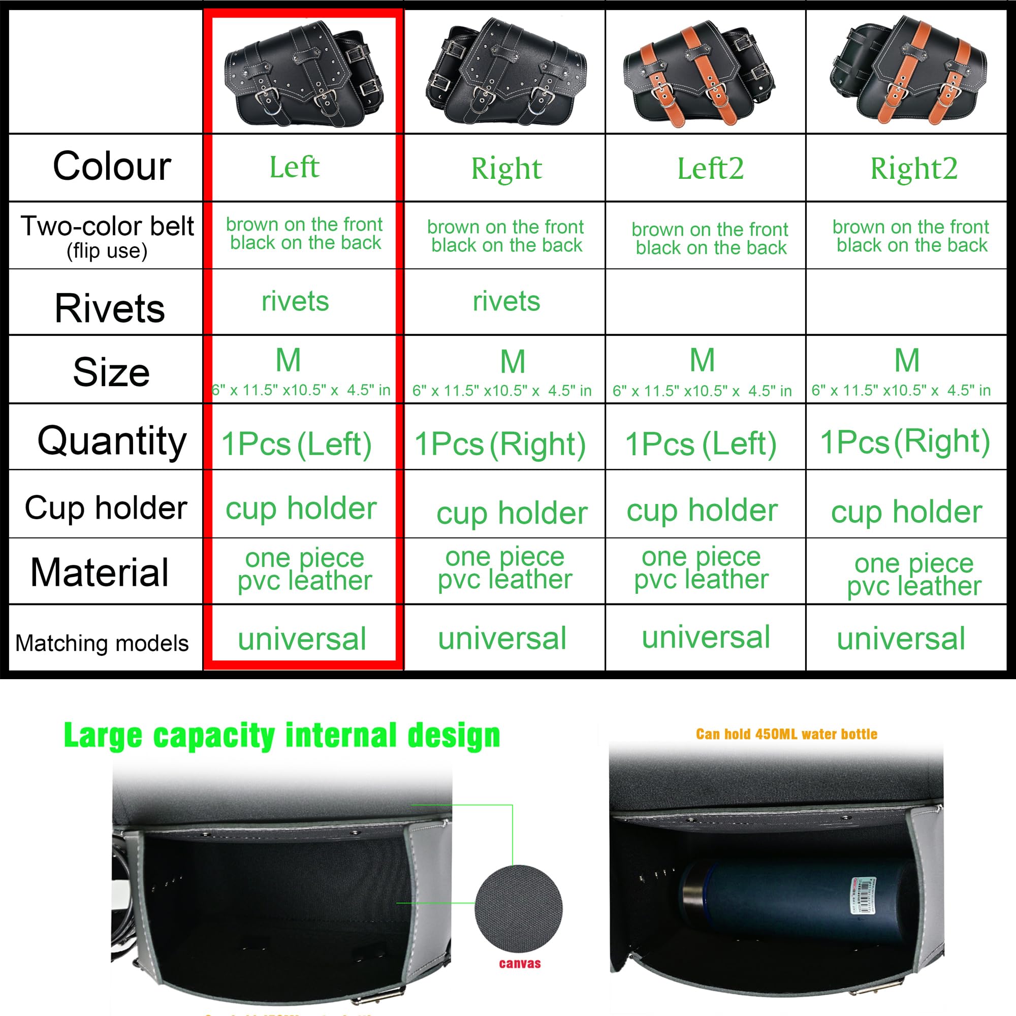 **Waterproof PVC Leather Motorcycle Saddle Bags for Harley Sportster - Universal Side Swing Arm Storage Tool Bags with Cup Holder & Brown Belt (Left Side) - Perfect for Long Rides & Road Trips**
