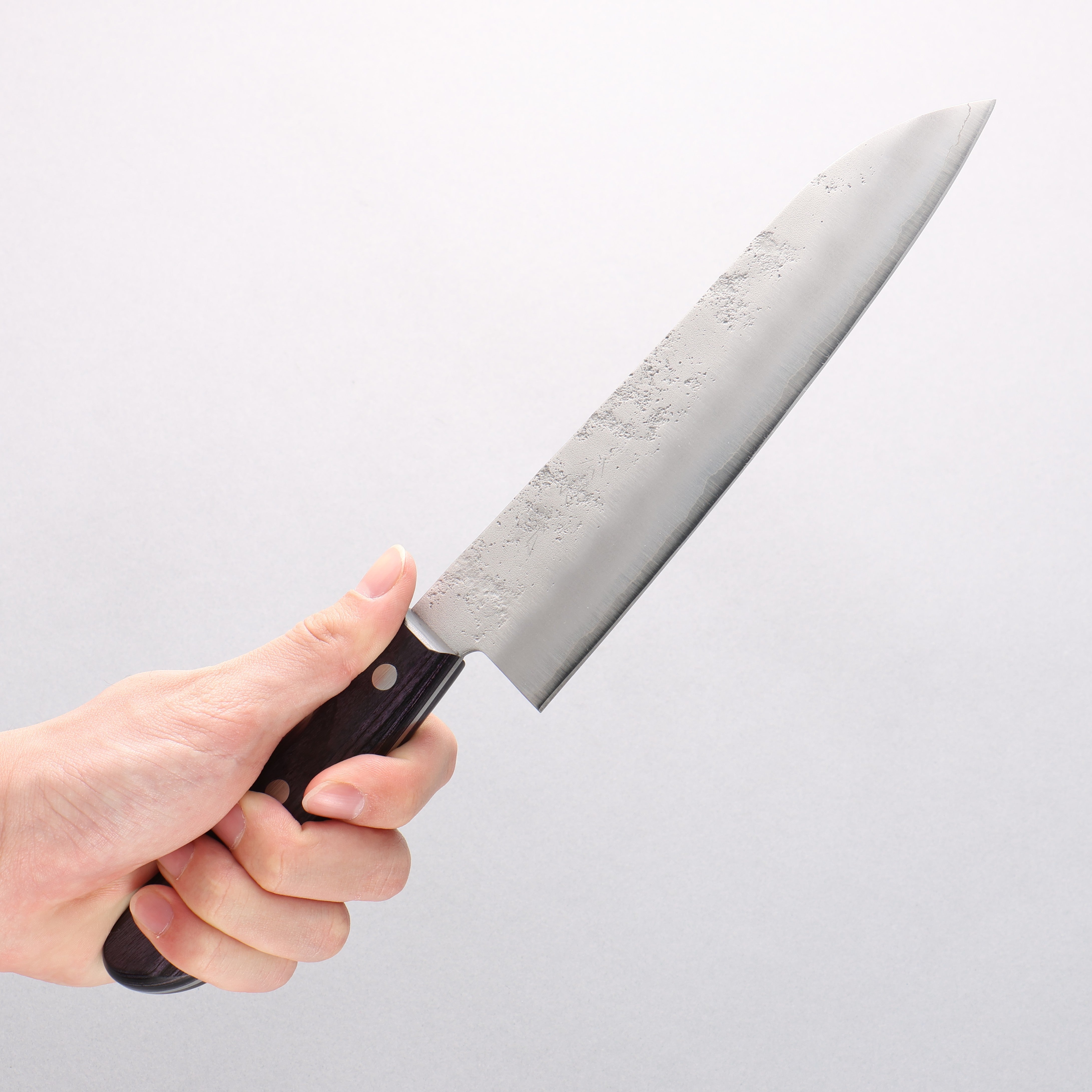 Premium OUL Silver Steel No.3 Nashiji Santoku Knife 180mm with Purple Pakkawood Handle - Japanese Chef Knife for Slicing, Dicing & Chopping Vegetables, Meat & Fish - Perfect for Home Kitchen & Professional Use