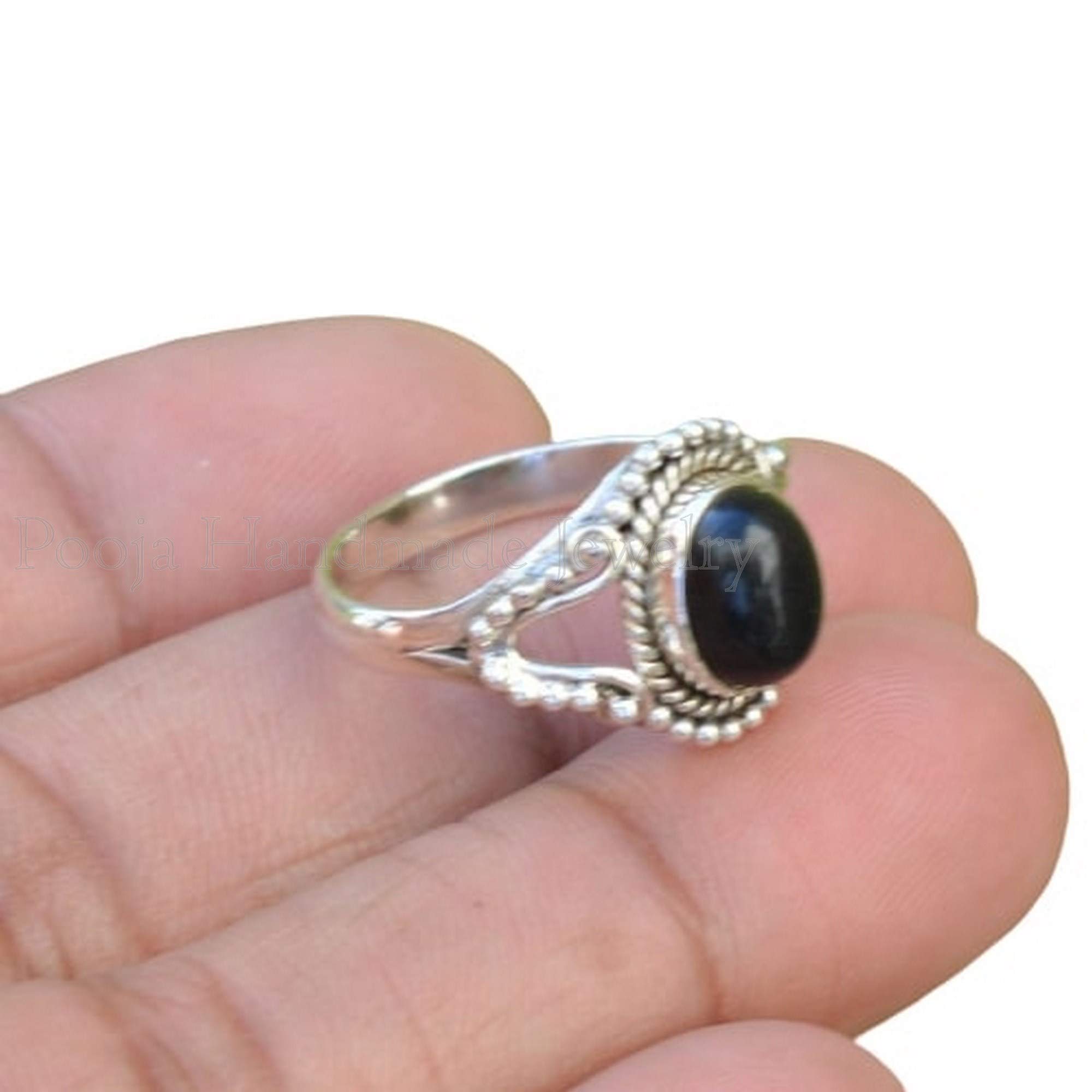 Black Onyx Ring for Women - 925 Sterling Silver Statement Ring with Beaded Design | Natural Gemstone Dainty Ring | Perfect Christmas, Black Friday & Engagement Gift | Elegant Jewelry for Parties, Weddings & Everyday Wear