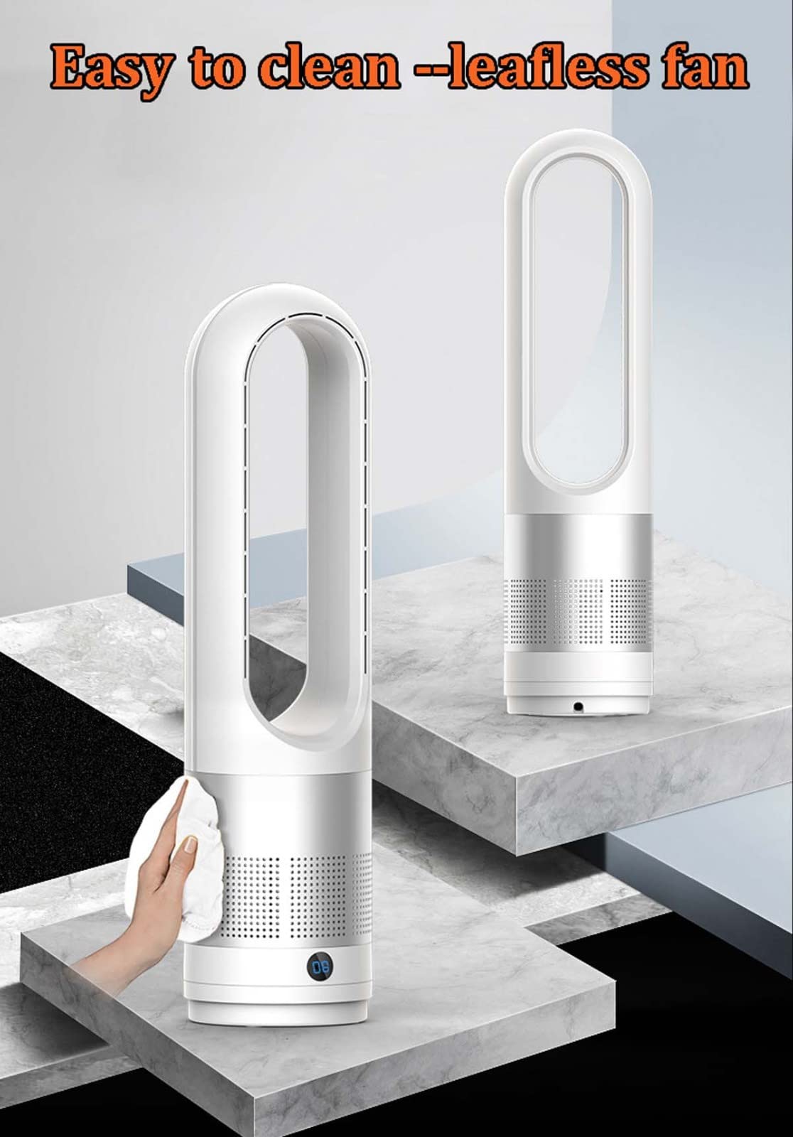 Bladeless Tower Fan with Remote Control - 8 Speed Settings, LED Display, 8H Timer & 80° Oscillation - Quiet Cooling Fan for Bedroom, Office, Living Room - Easy Clean Grey Floor/Table Fan (Ideal for Summer, Home, Workspace & Nursery)