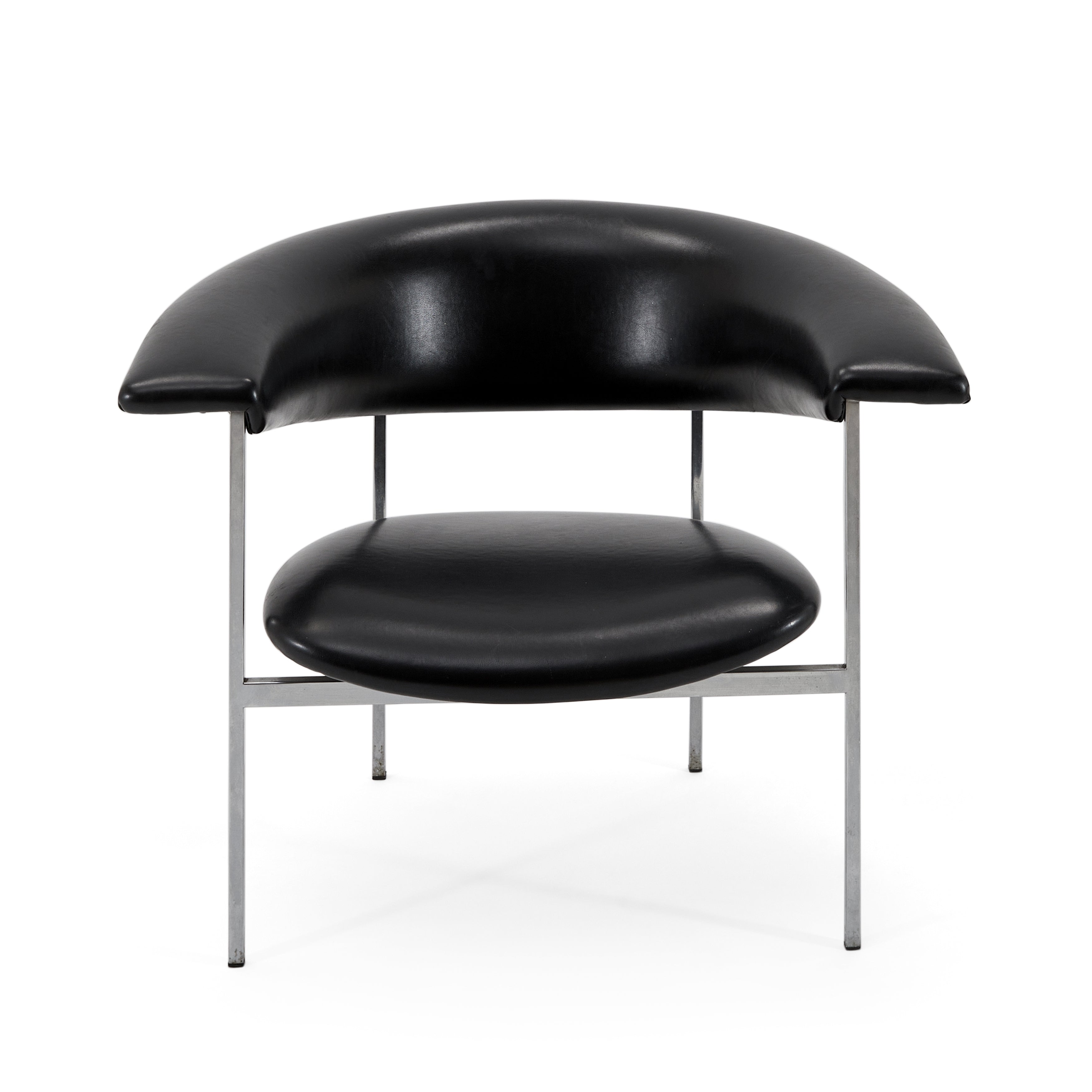 Modern Black Leather & Silver Curved Arm Chair - Stylish Living Room Seating for Home & Office Comfort