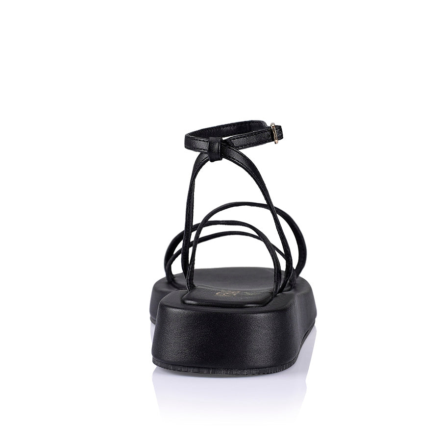 Bondi Flatform Sandals for Women - Black Smooth Leather Comfortable Summer Slide Sandals | Beach, Pool, Vacation & Casual Wear