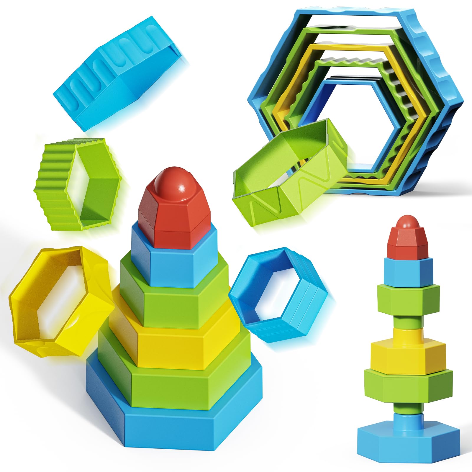 Montessori Baby Stacking Toys for 6-18 Months | STEM Sensory Building Blocks for Toddlers 1-4 Years | Fine Motor Skills Learning Toys | Perfect Birthday Gift for Boys & Girls | Great for Preschool Playtime & Early Childhood Development