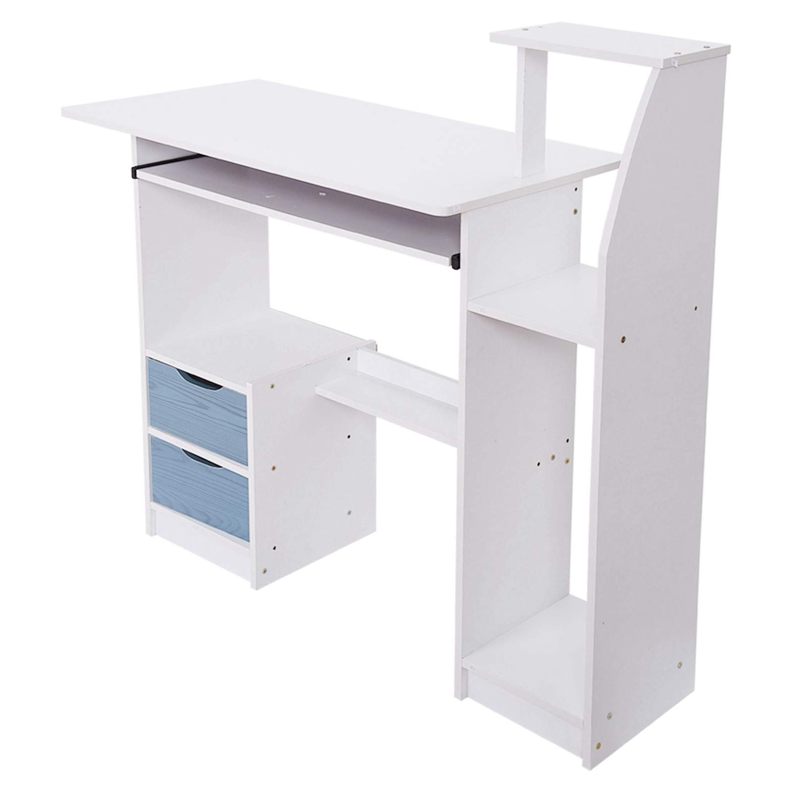 Modern White Small Laptop Computer Desk with Drawer & Shelf - Space-Saving Home Office Desk with File Storage - Perfect for Small Spaces, Dorm Rooms & Workstations (White, One Size)