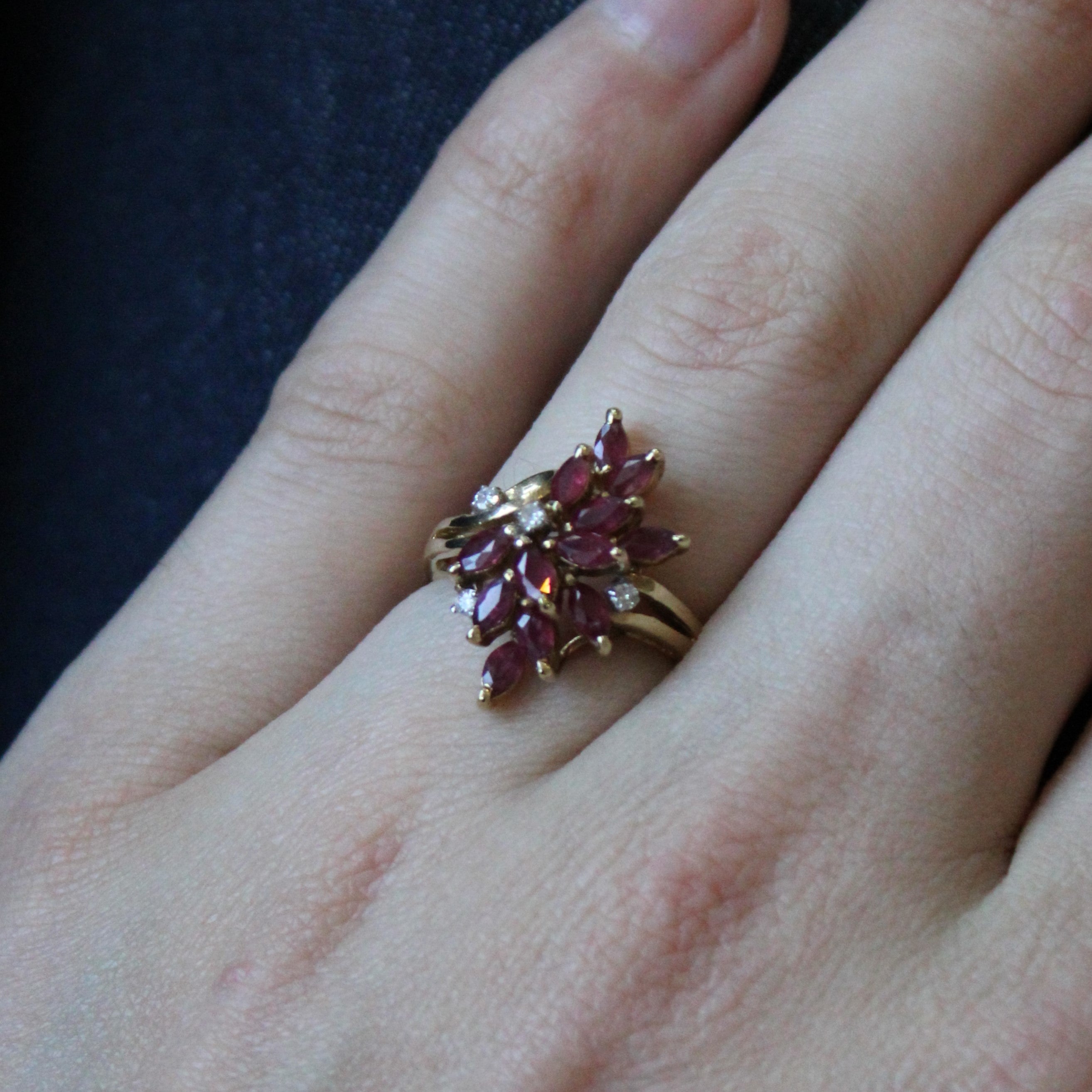 1.32ctw Synthetic Ruby & Diamond Cascade Ring for Women - 0.06ctw Diamond Accents - Size 8 - Elegant Wedding, Anniversary & Evening Party Jewelry Gift