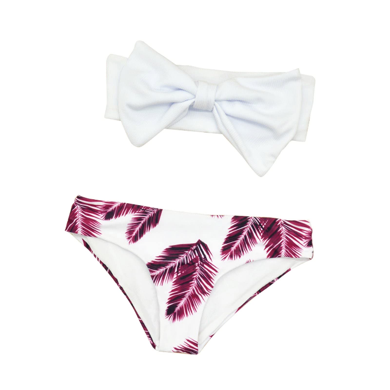 Women's Sexy Split Leaf Print Bikini Top with Bow - Tube Swimwear for Summer Beach & Pool - Perfect for Tropical Vacations, Swim Parties, and Sunbathing