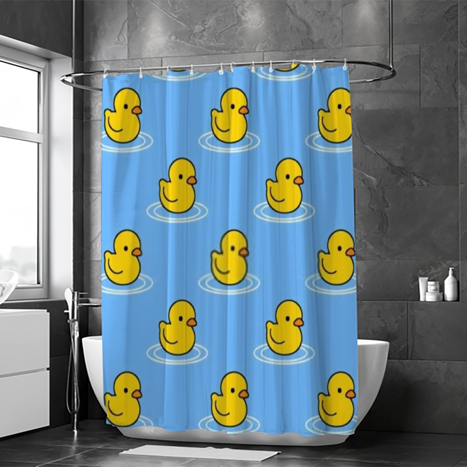 Cute Cartoon Duck Waterproof Shower Curtain Liner - 72x72 Inches Polyester Bathroom Decor with 12 Hooks | Bath & Shower Accessories for Kids & Adults | Perfect for Bathroom, Nursery, and Dorm Decor