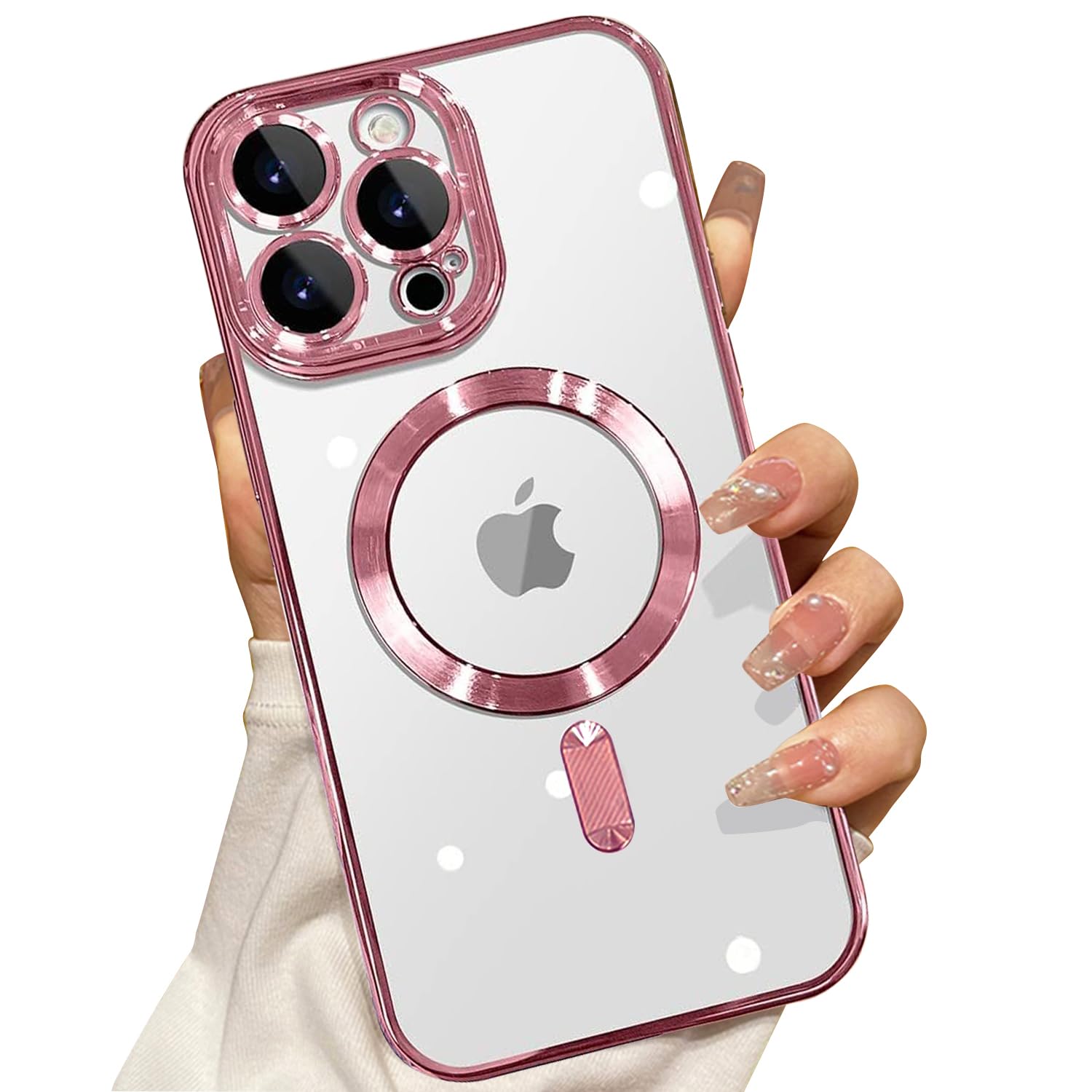 **iPhone 15 Pro Max MagSafe Case with Camera Lens Protector – Clear Magnetic Full Protection Cover, Anti-Scratch & Elegant Pink Design | Perfect for Everyday Use, Travel & Wireless Charging**