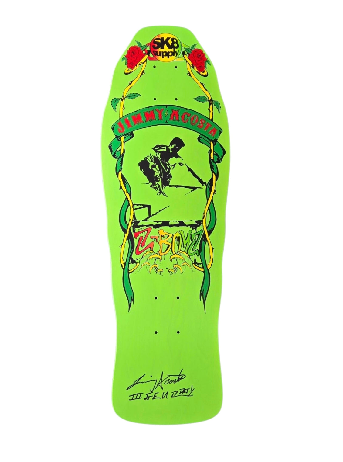 SK8supply Jimmy Acosta Signed Green Skateboard Deck - Perfect for Street Skating & Collectors