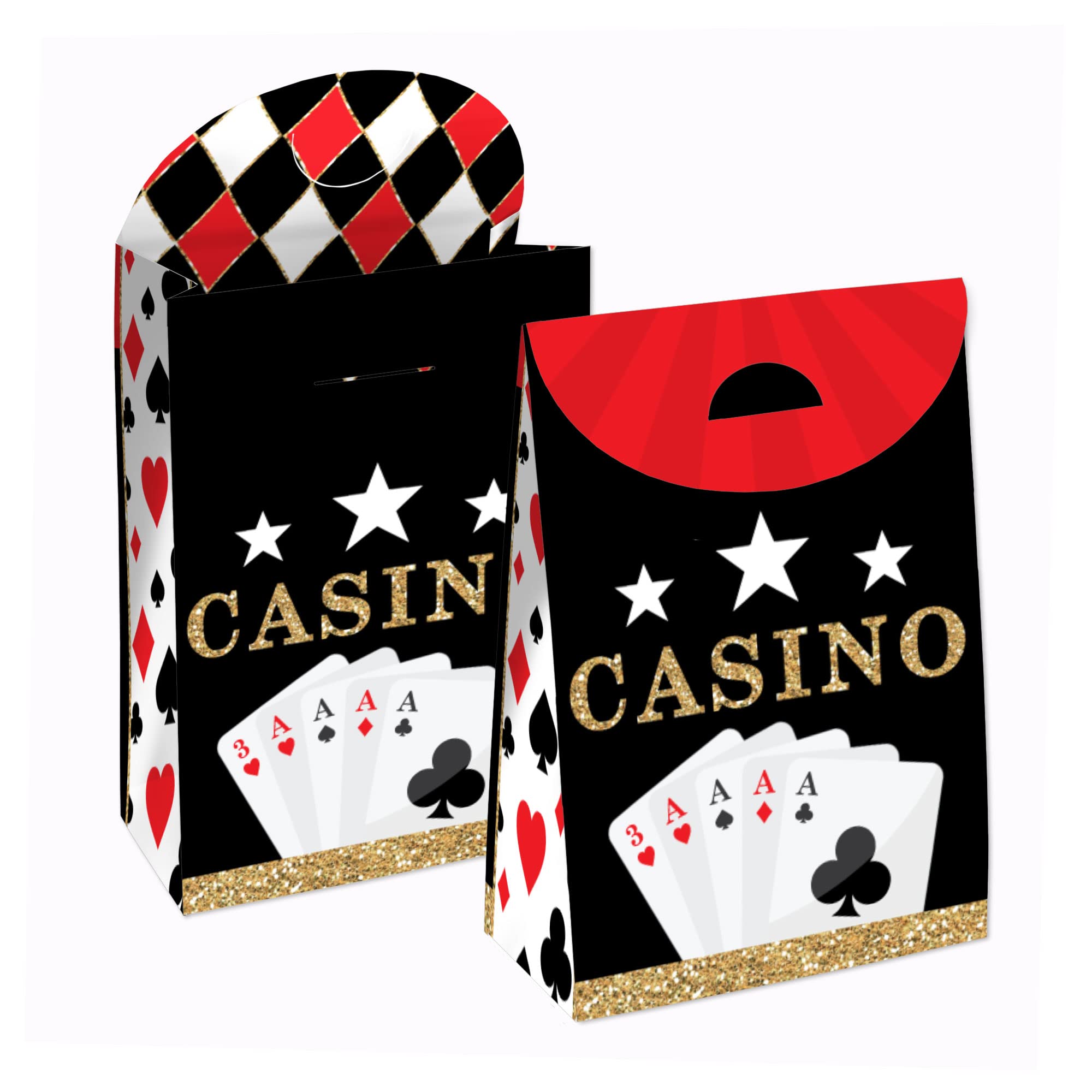 Big Dot of Happiness Las Vegas Casino Gift Favor Box - Set of 12 Party Goodie Bags for Casino Night, Bachelorette Party & Themed Events