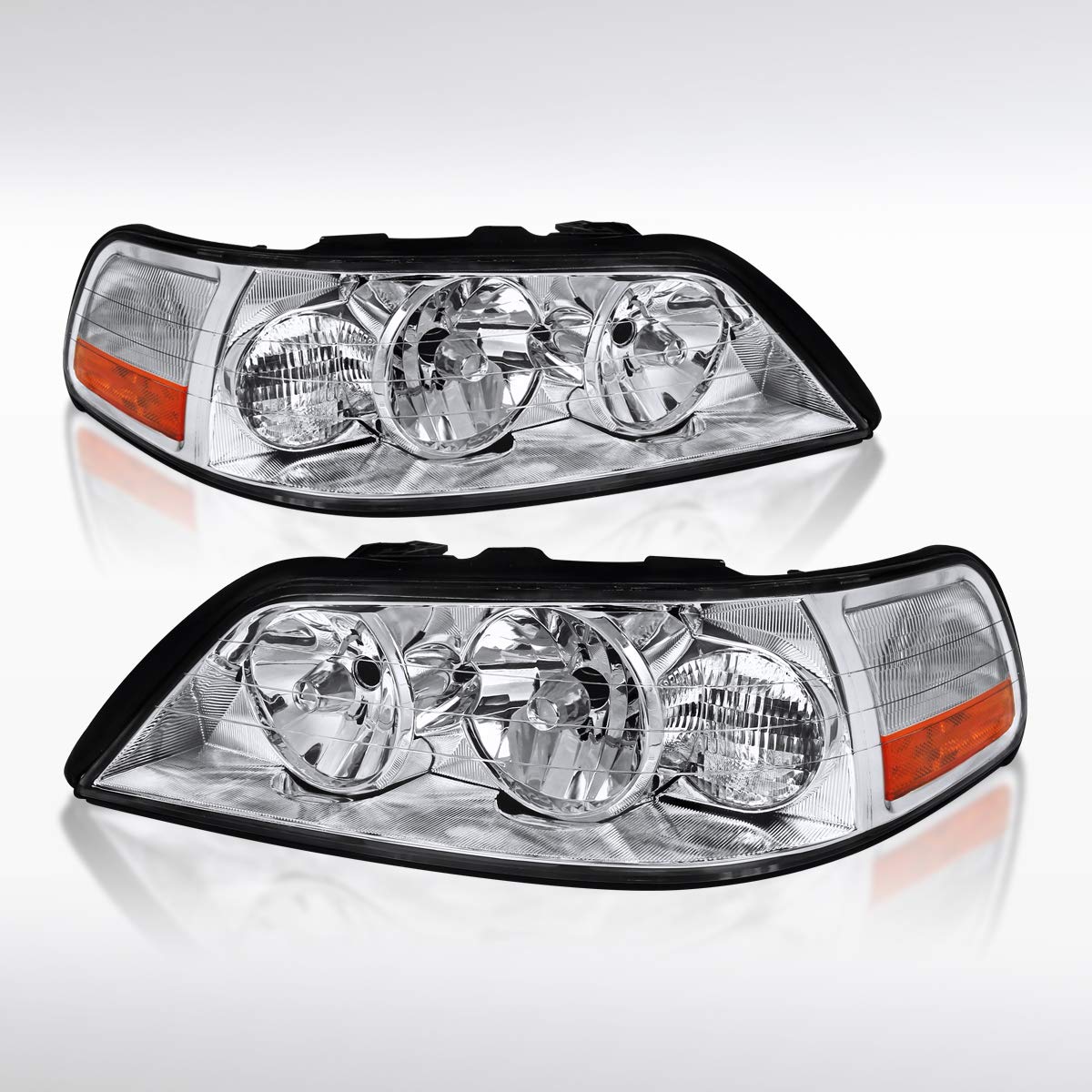AUTOZENSATION Chrome Headlights Pair Compatible with 2005-2011 Lincoln Town Car - Left & Right Headlamp Assembly for Improved Night Visibility & Style Upgrade