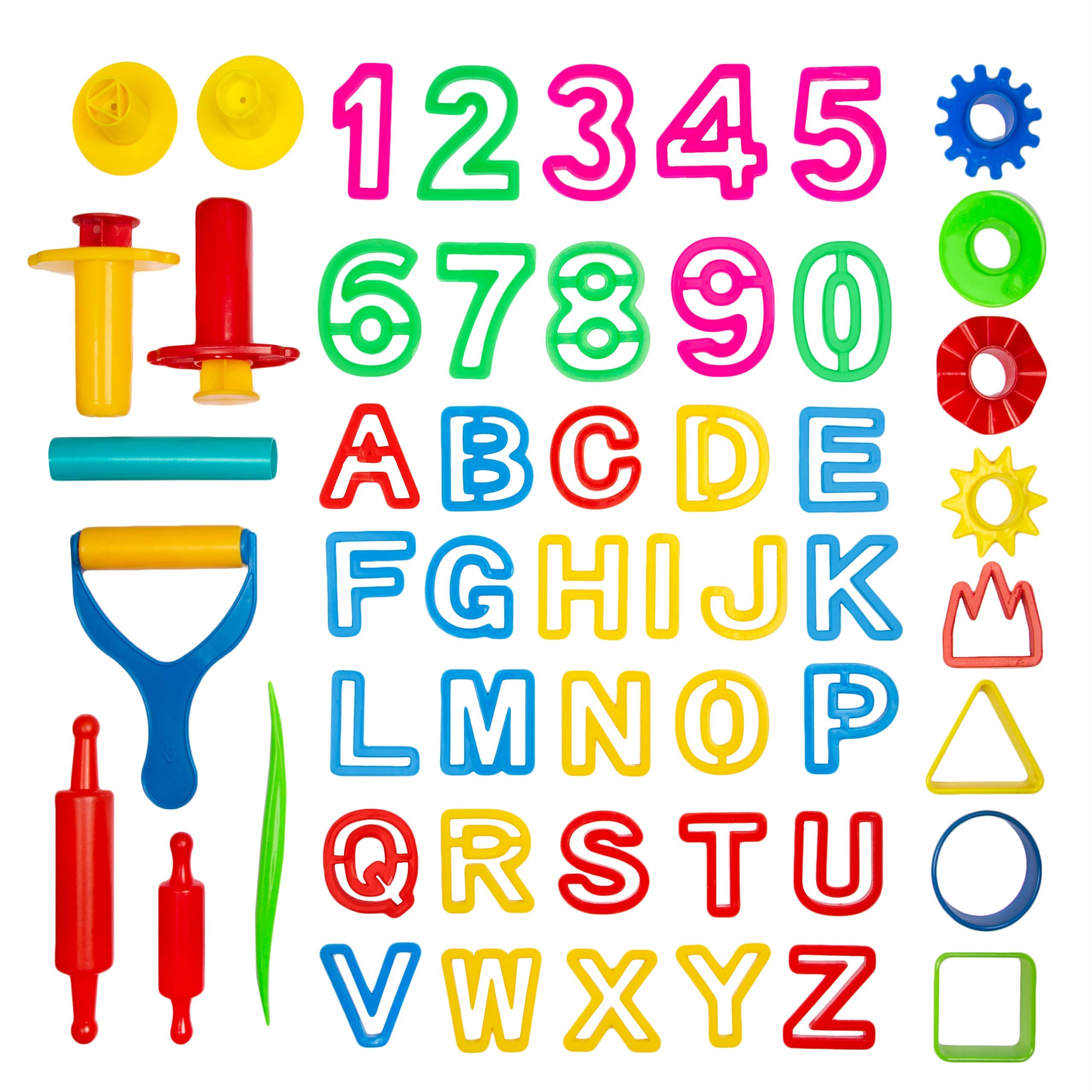 45-Piece Play Dough Tool Kit for Kids - Alphabet, Numbers, Shapes Cutters, Dough Rollers & Extruders - Creative Learning & Sensory Play Toys for Toddlers & Preschoolers - Perfect for Classroom, Homeschool & Birthday Gifts