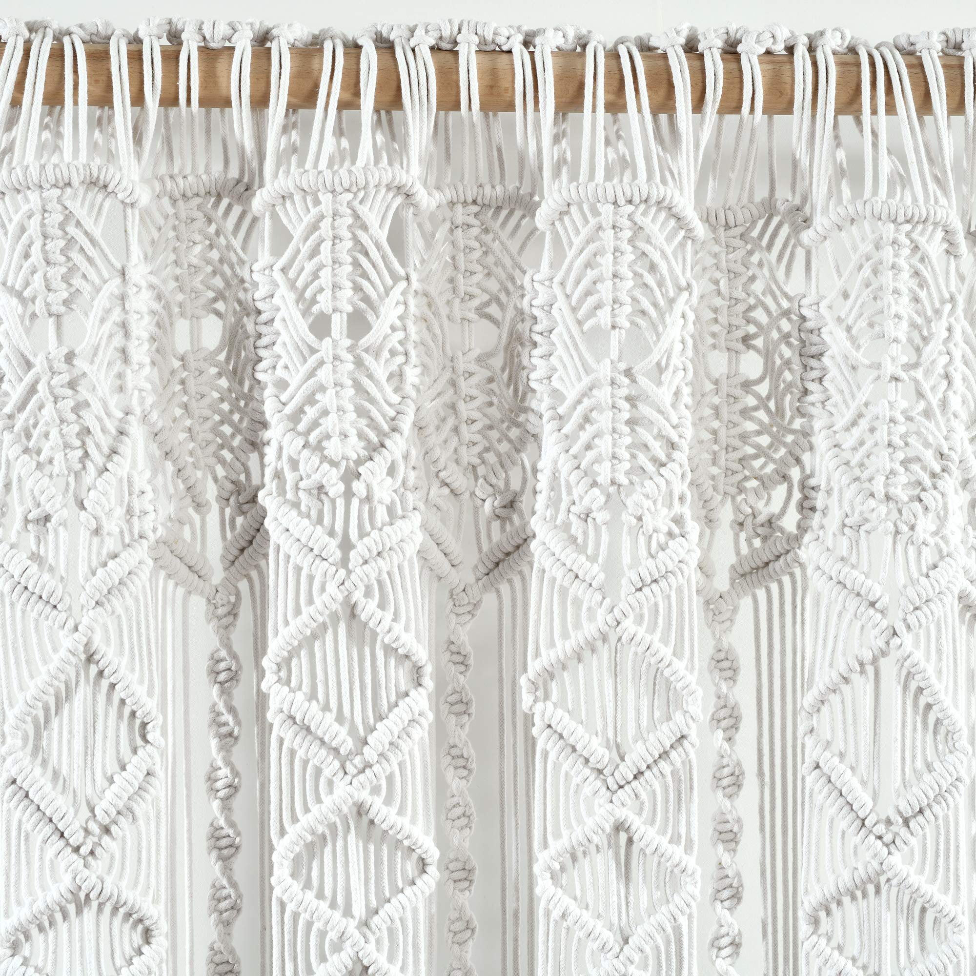 Lush Decor Boho Macrame Textured Cotton Valance - 40 Inch Wide x 30 Inch Long White Window Curtain - Bohemian Kitchen Decor, Bathroom Window Treatment & Wall Hanging for Bedroom, Living Room