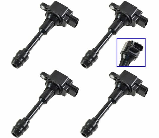 High Performance Ignition Coil Pack Kit - Set of 4 Replacement for 2002-2006 Nissan Altima & Sentra 2.5L 4 Cylinder - Improve Engine Power & Fuel Efficiency - Perfect for Daily Commuting & Road Trips